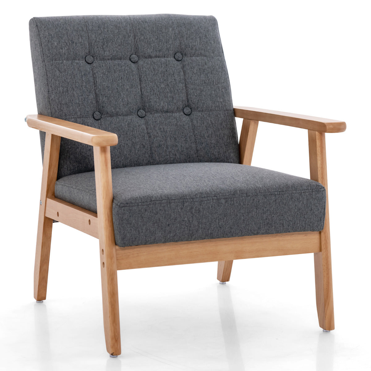 Poltrona Estofada – 72 x 65 x 76 cm – Cinzento – Tecido de Linho e Madeira de Borracha