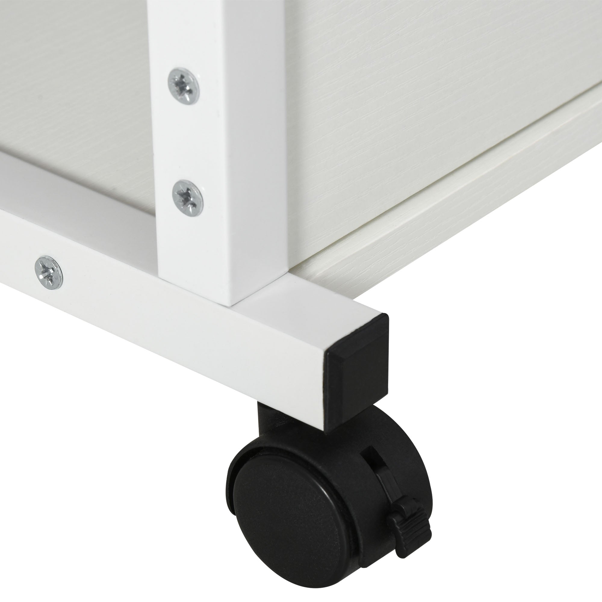 Mesa Lateral em Forma de C com 4 Rodas Giratórias e Altura Ajustável 80x40x72-82cm Branco