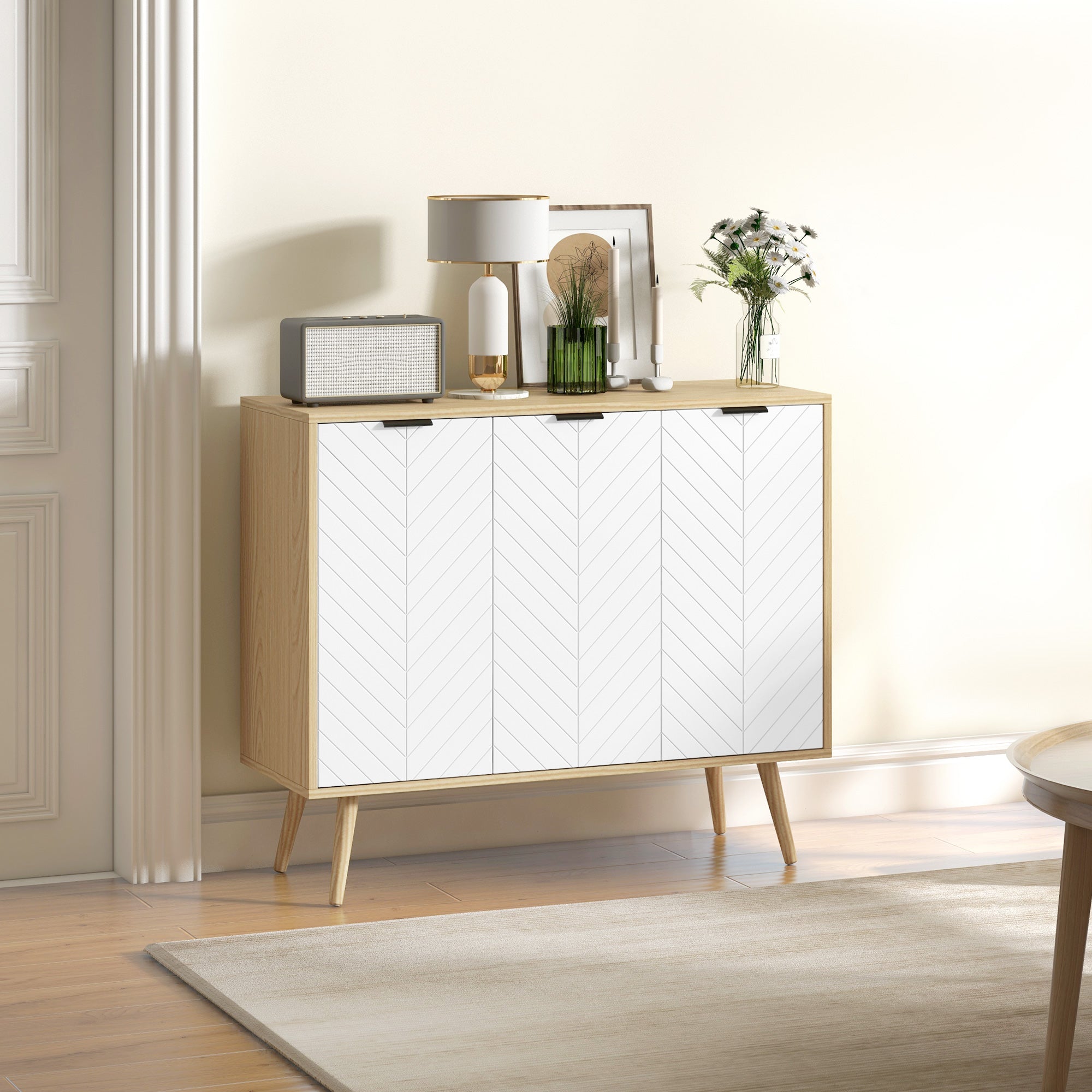 Aparador Moderno com Prateleiras Ajustáveis 91,5x35x77,4 cm - Branco e Madeira