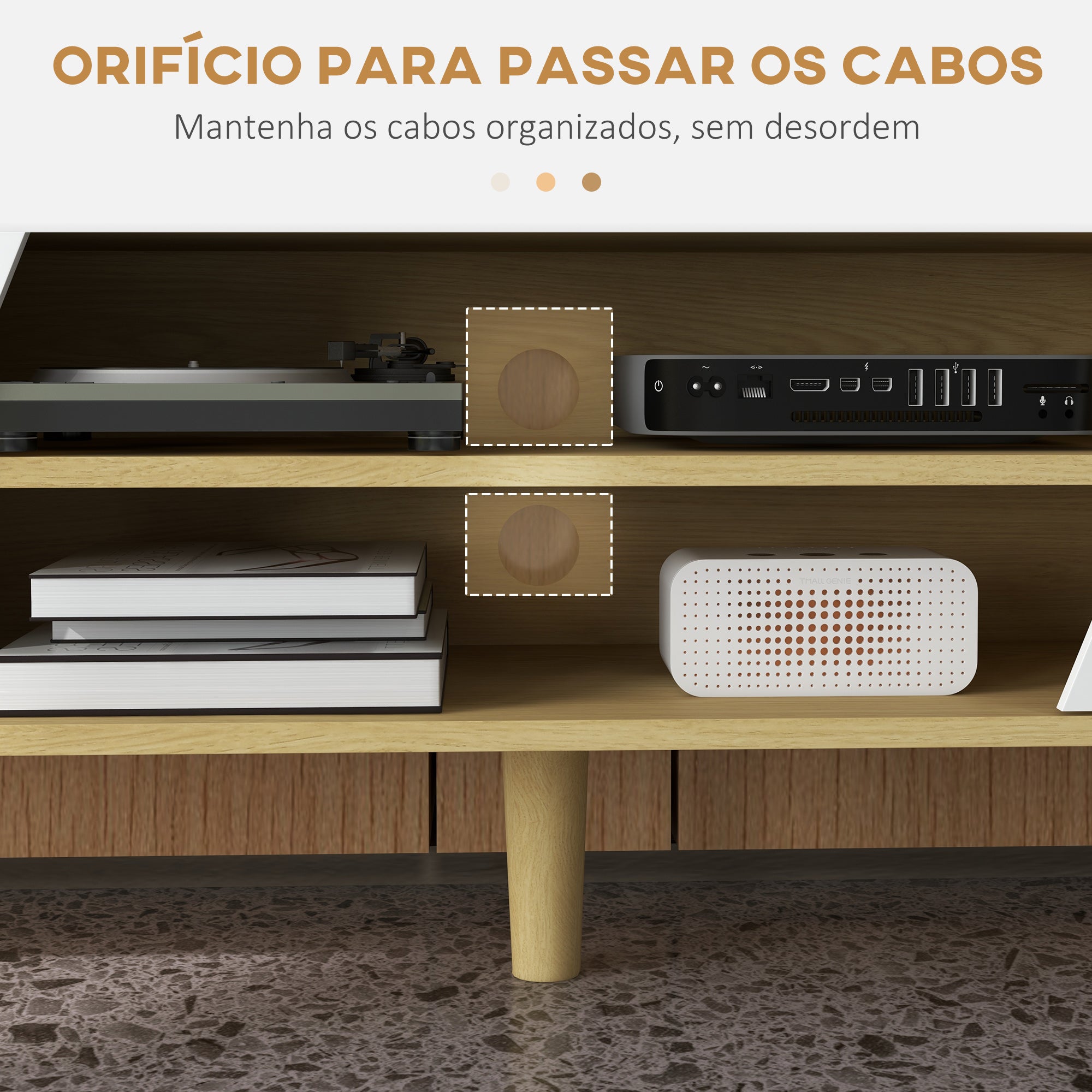 Móvel de TV para Sala de Estar – 150x30x42 cm – Branco – Madeira e Melamina