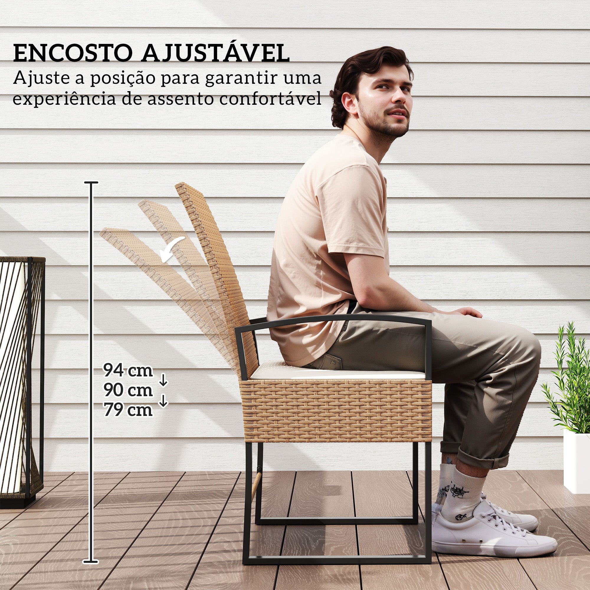 Conjunto de Jardim de 3 Peças com 2 Cadeiras e Mesa de Vime Bege e Branco 58x64x94 cm