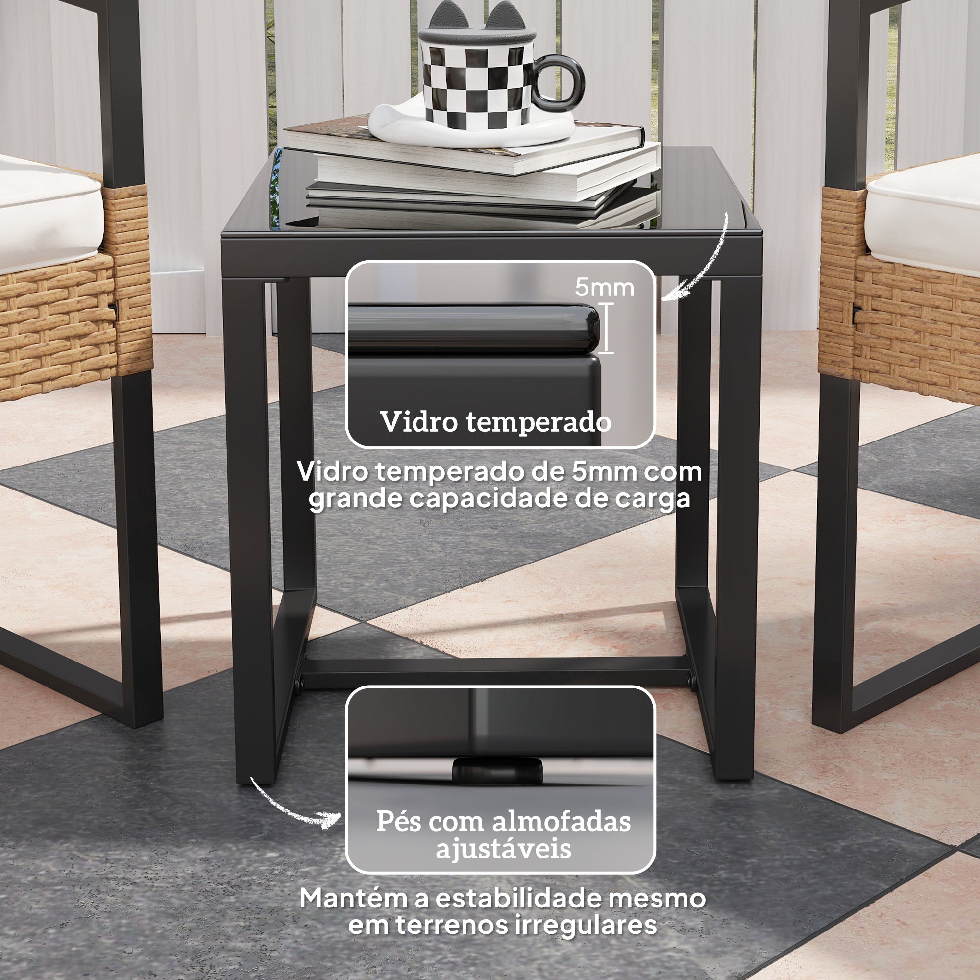 Conjunto de Jardim de 3 Peças com 2 Cadeiras e Mesa de Vime Bege e Branco 58x64x94 cm