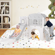 Tobogã Infantil 9 em 1 com Cesto de Basquetebol, Luneta, Volante, Passagem, Túnel para 1+ Anos 176 x 138 x 80 cm Cinzento e Branco