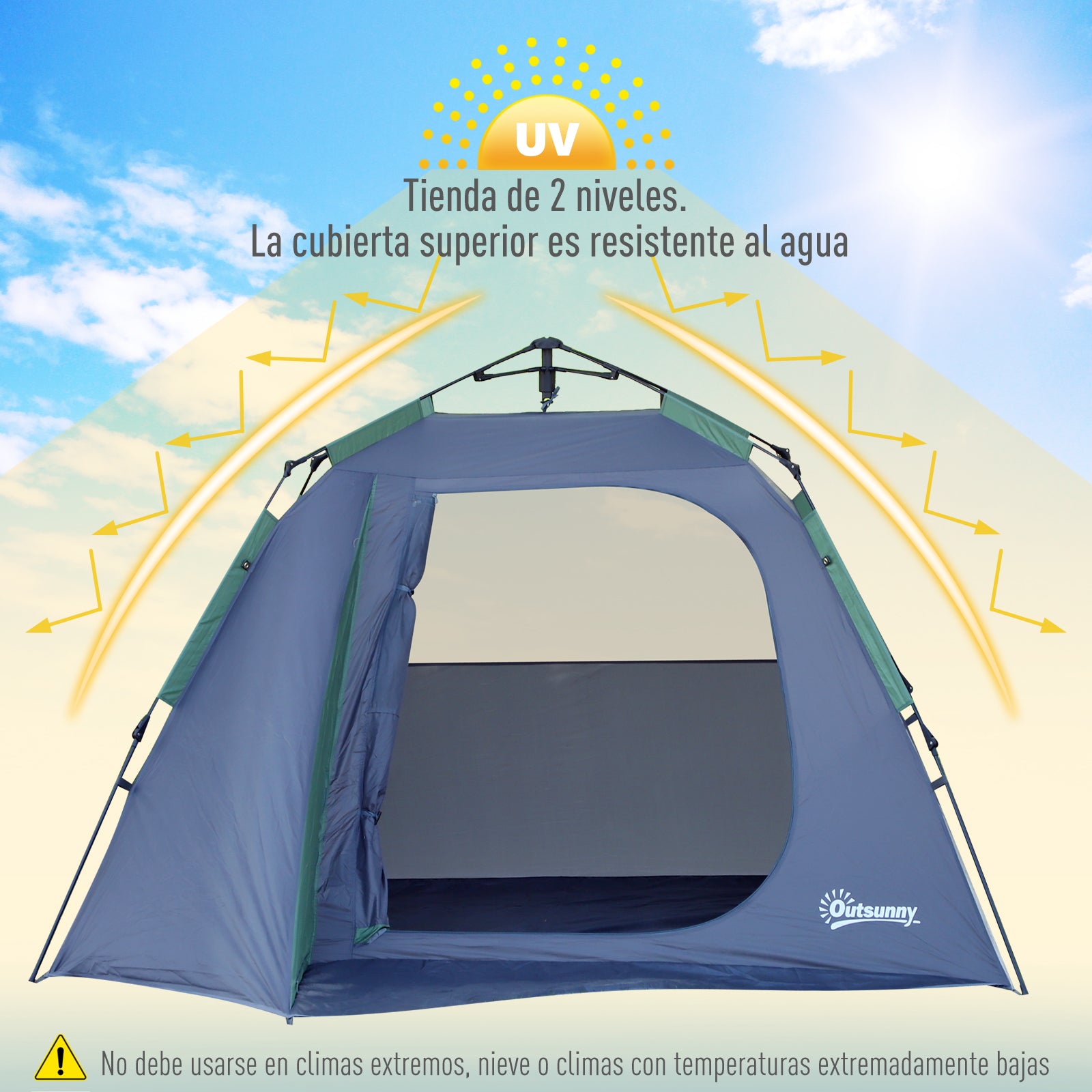 Tenda de Campismo para 2-3 Pessoas – 250x194x160 cm – Verde – Poliéster, Oxford, Fibra de Vidro