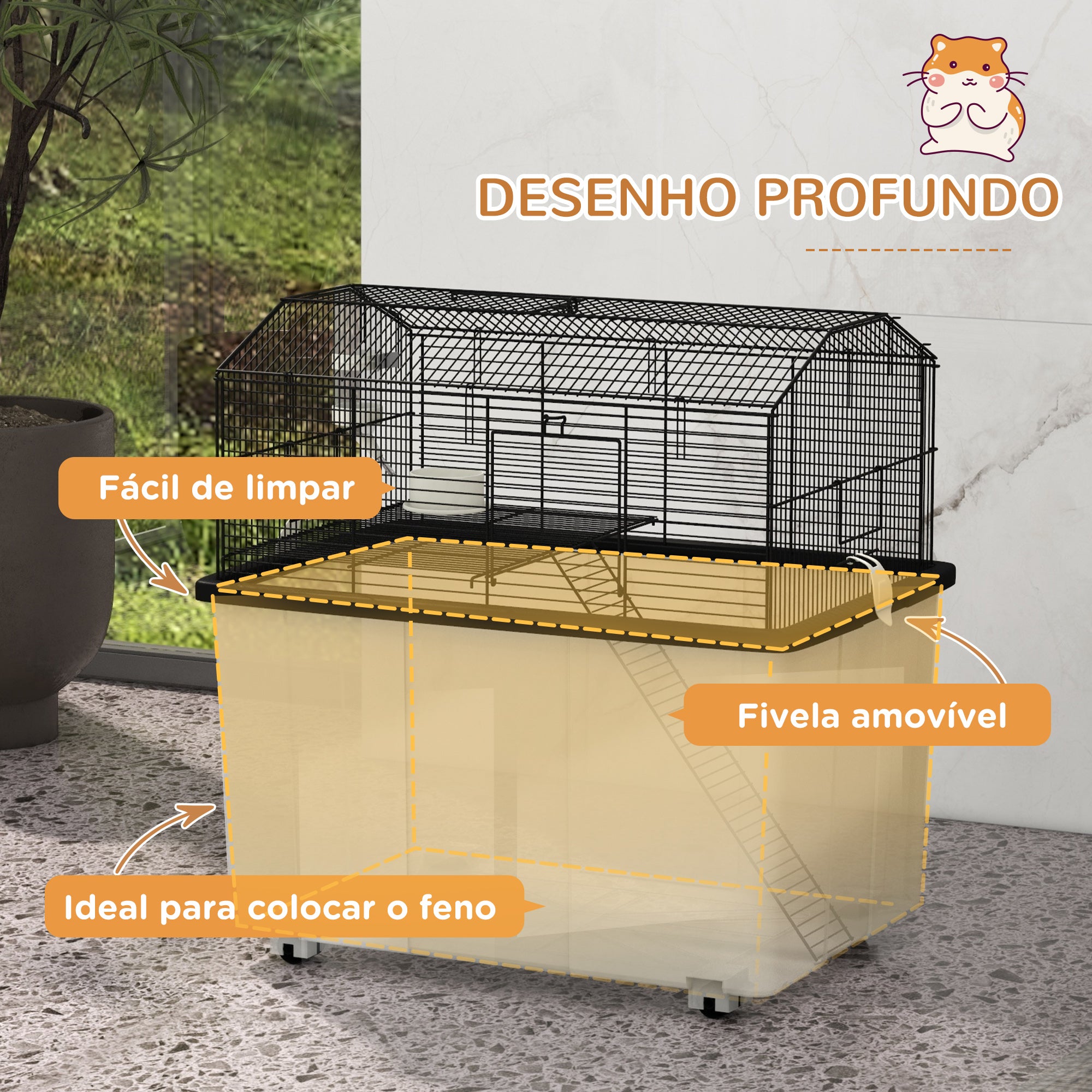 Gaiola para Pequenos Roedores com Plataforma e Acessórios Preto 57x43x57 cm