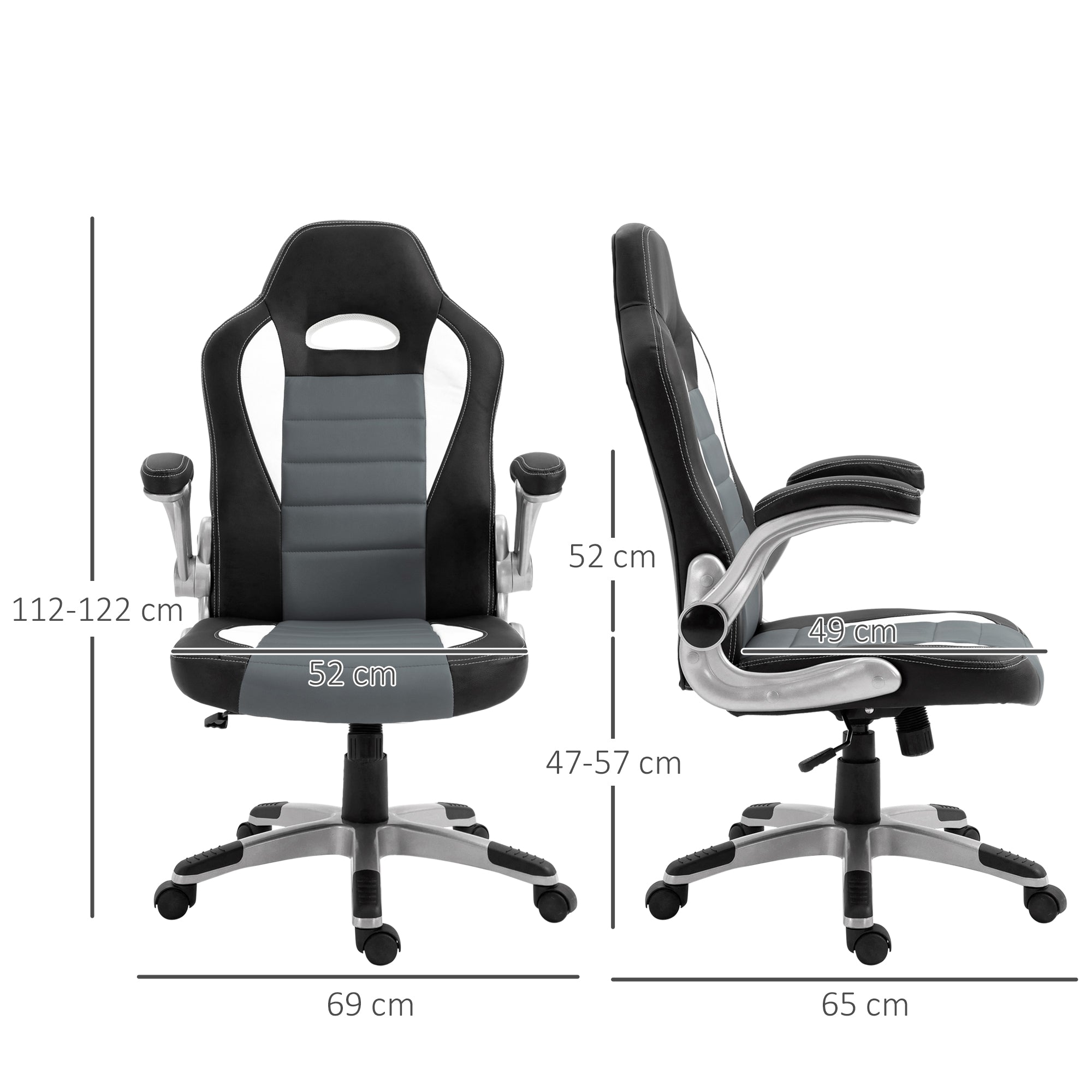 Cadeira de Escritório Ergonômica Cinza 65x69x112-122 cm