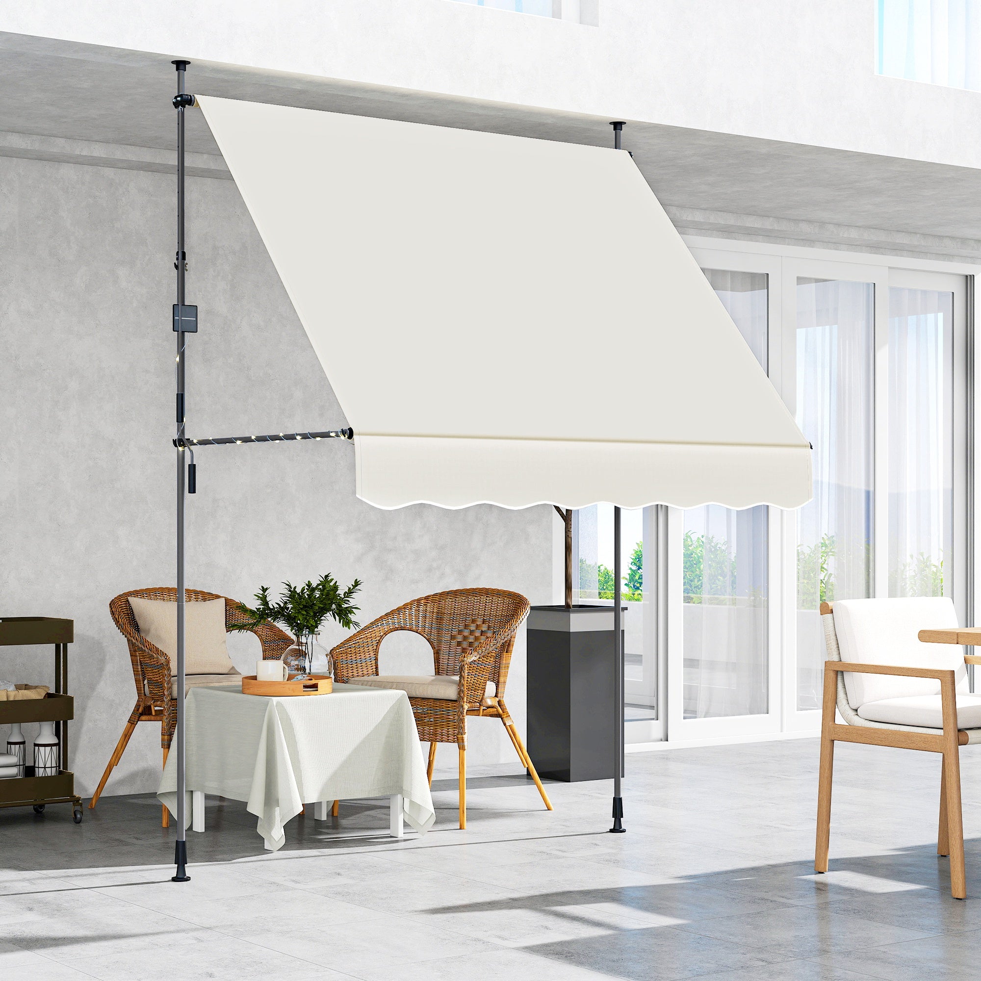 Toldo Manual Retrátil 200x120 cm Creme Branco - Altura Ajustável 210-310 cm