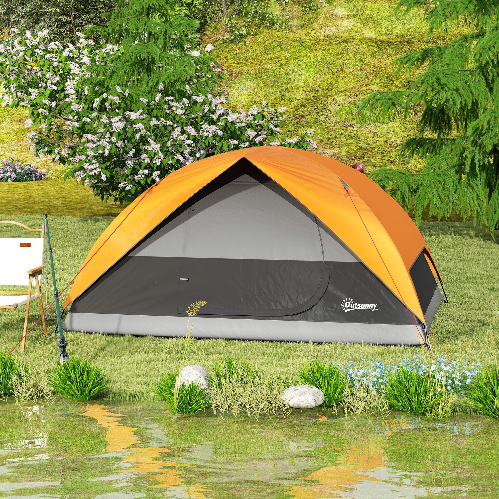 Tenda de Campismo 2-3 Pessoas 205x275x135 cm Laranja e Cinzento