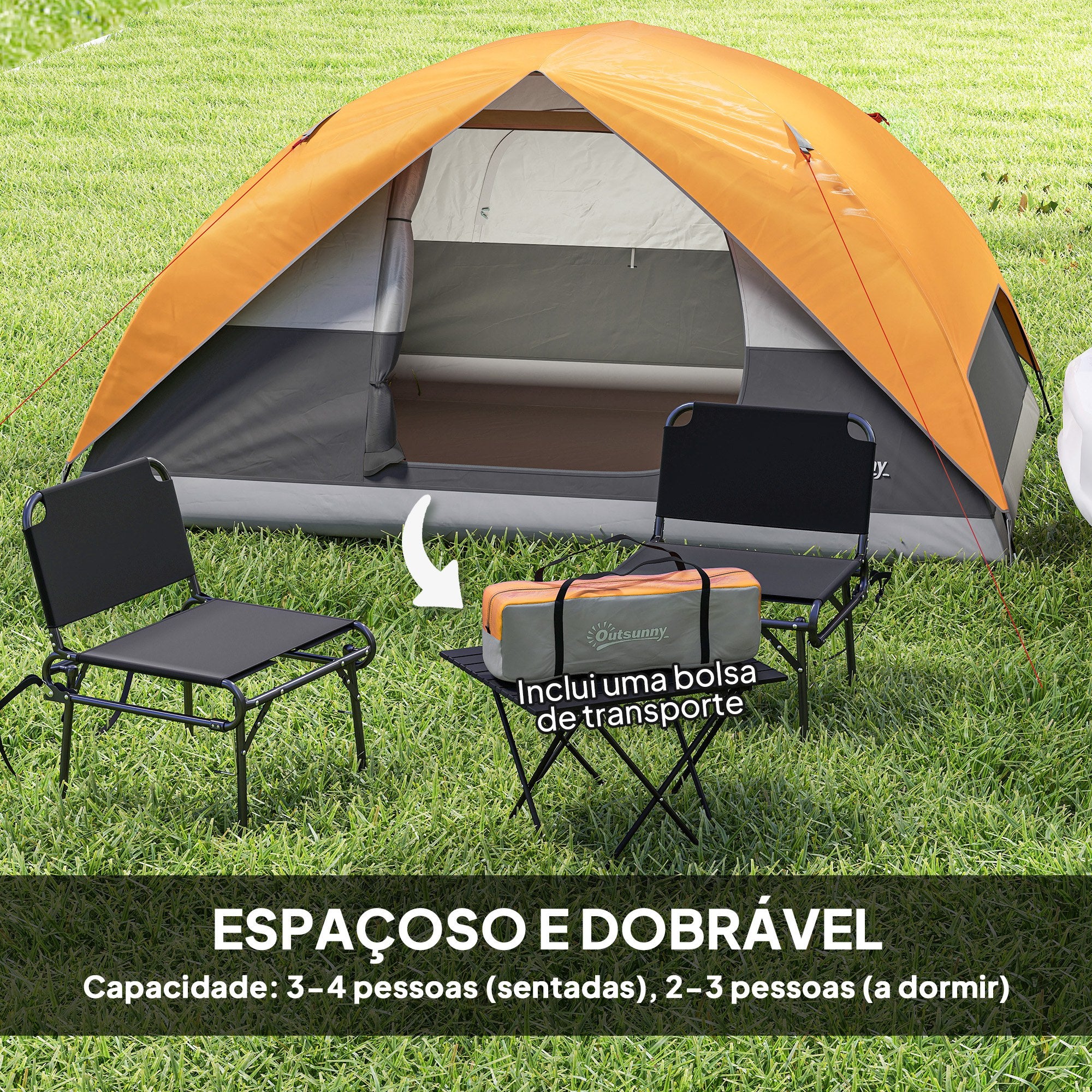 Tenda de Campismo 2-3 Pessoas 205x275x135 cm Laranja e Cinzento