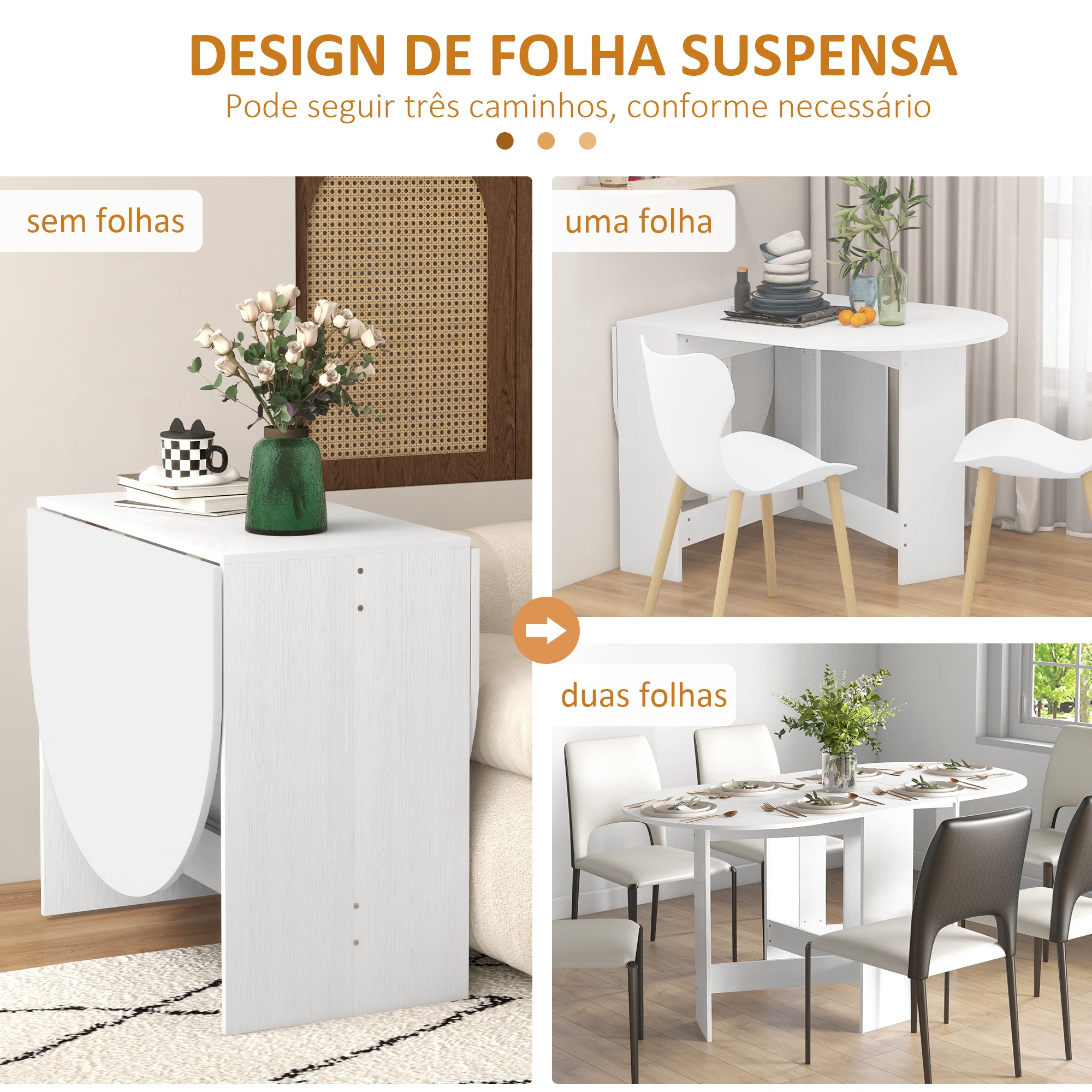 Mesa de Jantar Dobrável Ovalada Branca 163x80x75 cm