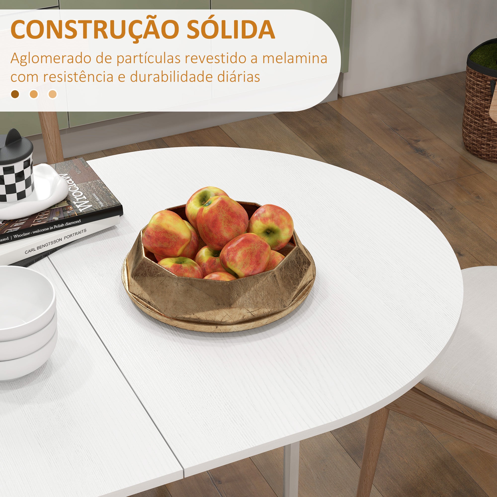 Mesa de Jantar Dobrável Ovalada Branca 163x80x75 cm