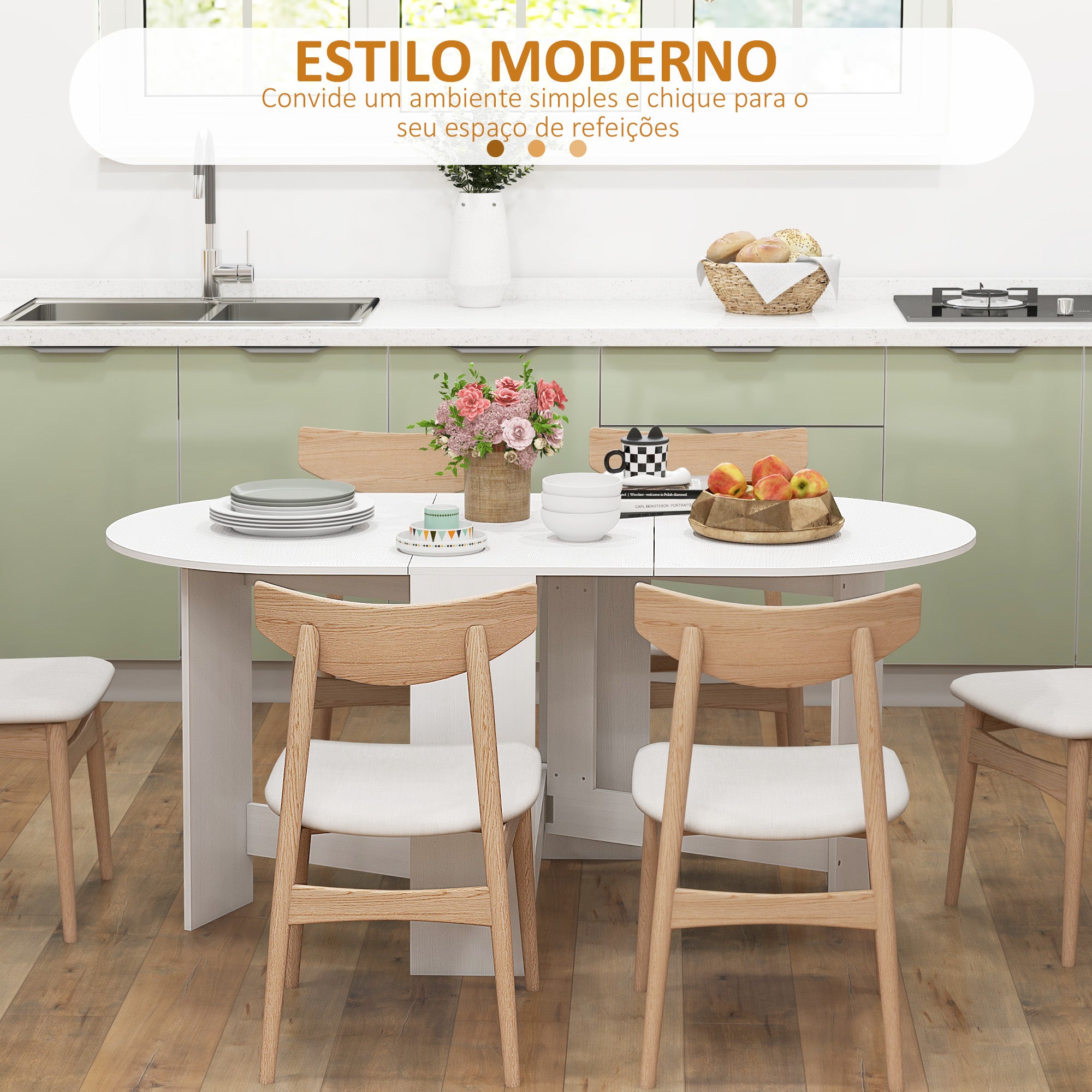 Mesa de Jantar Dobrável Ovalada Branca 163x80x75 cm