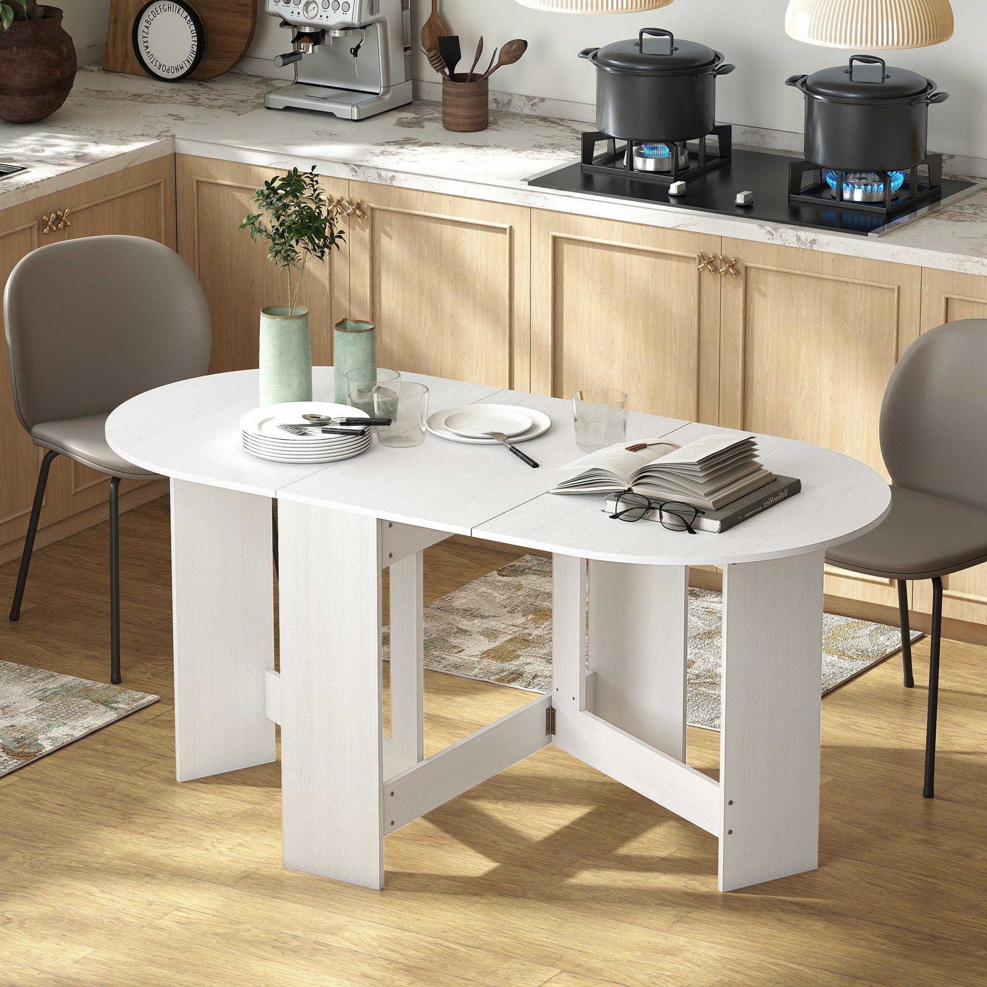 Mesa de Jantar Dobrável Ovalada Branca 163x80x75 cm