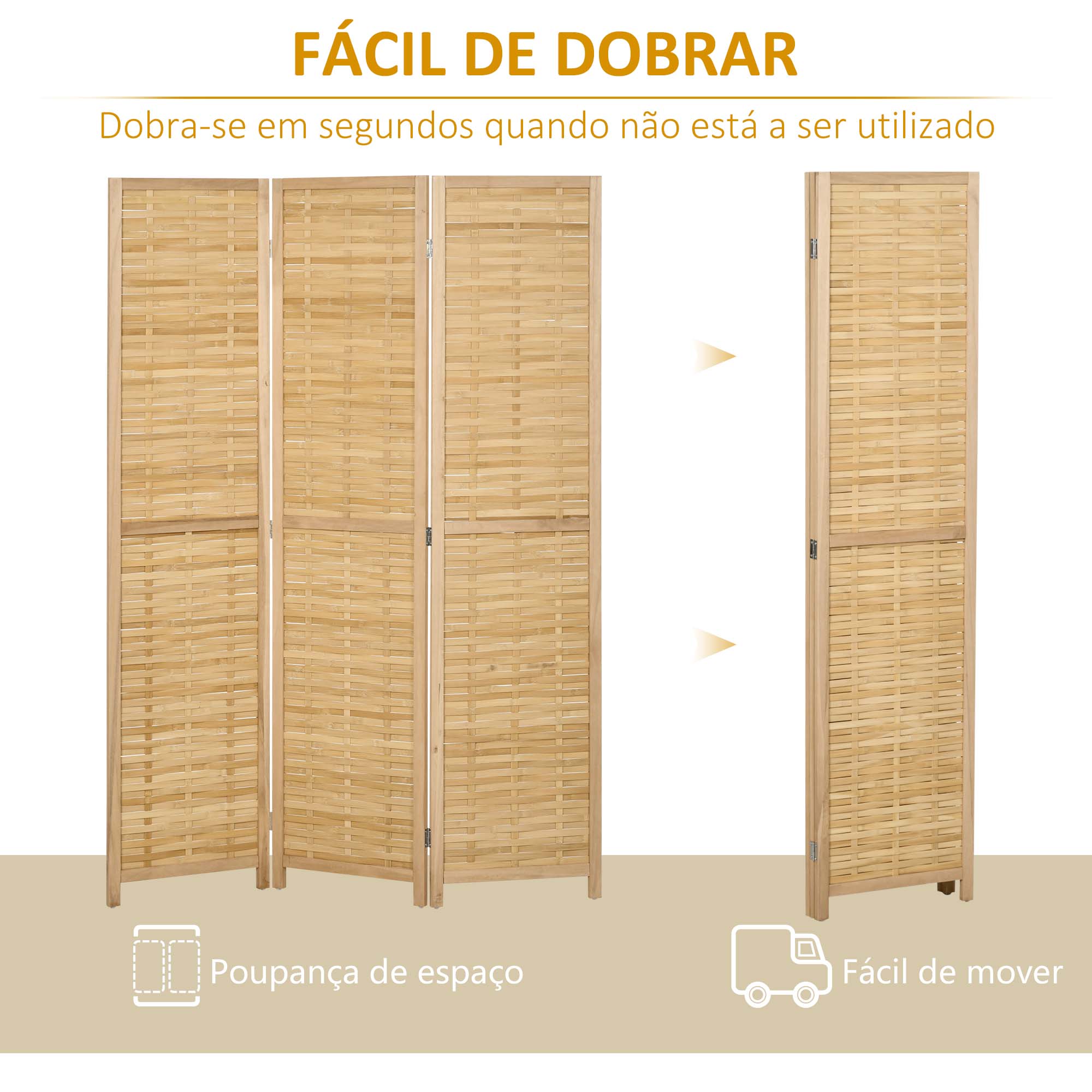 Biombo – 120x1,8x170 cm – Cor de Madeira Natural – Bambu
