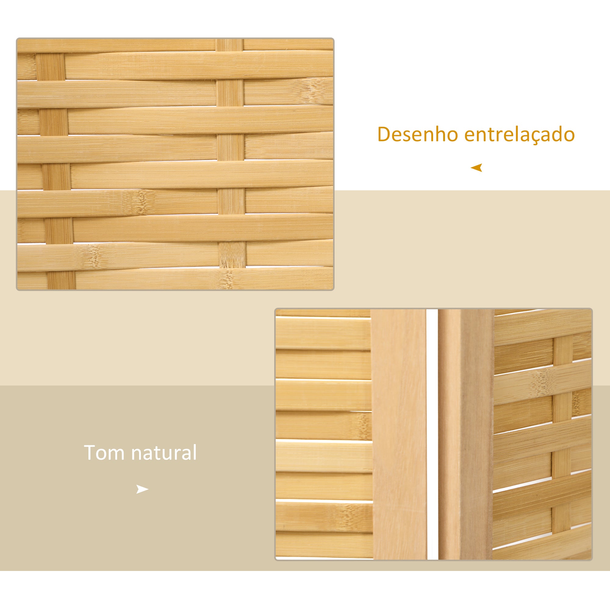 Biombo – 120x1,8x170 cm – Cor de Madeira Natural – Bambu