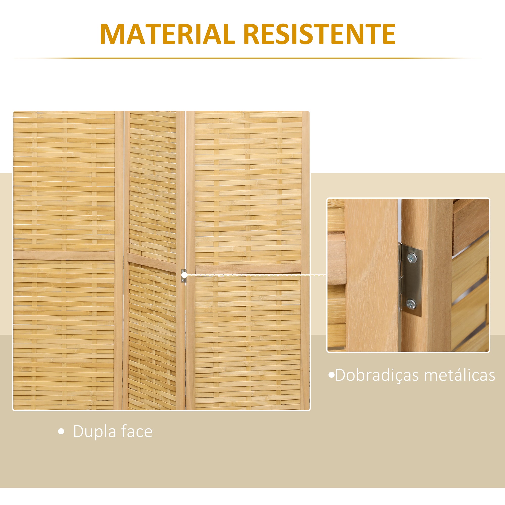 Biombo – 120x1,8x170 cm – Cor de Madeira Natural – Bambu