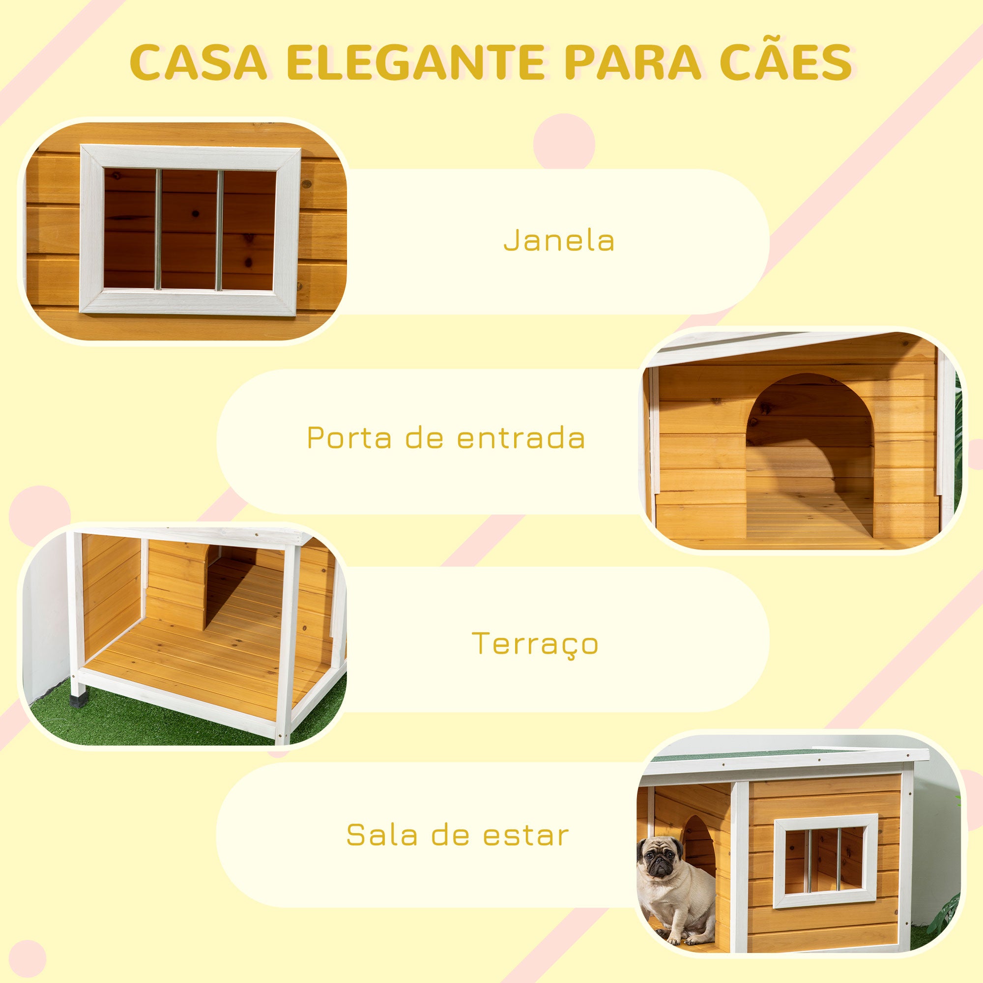 Casa para Cães de Madeira – 85,5x62x60cm – Cor de Madeira Natural