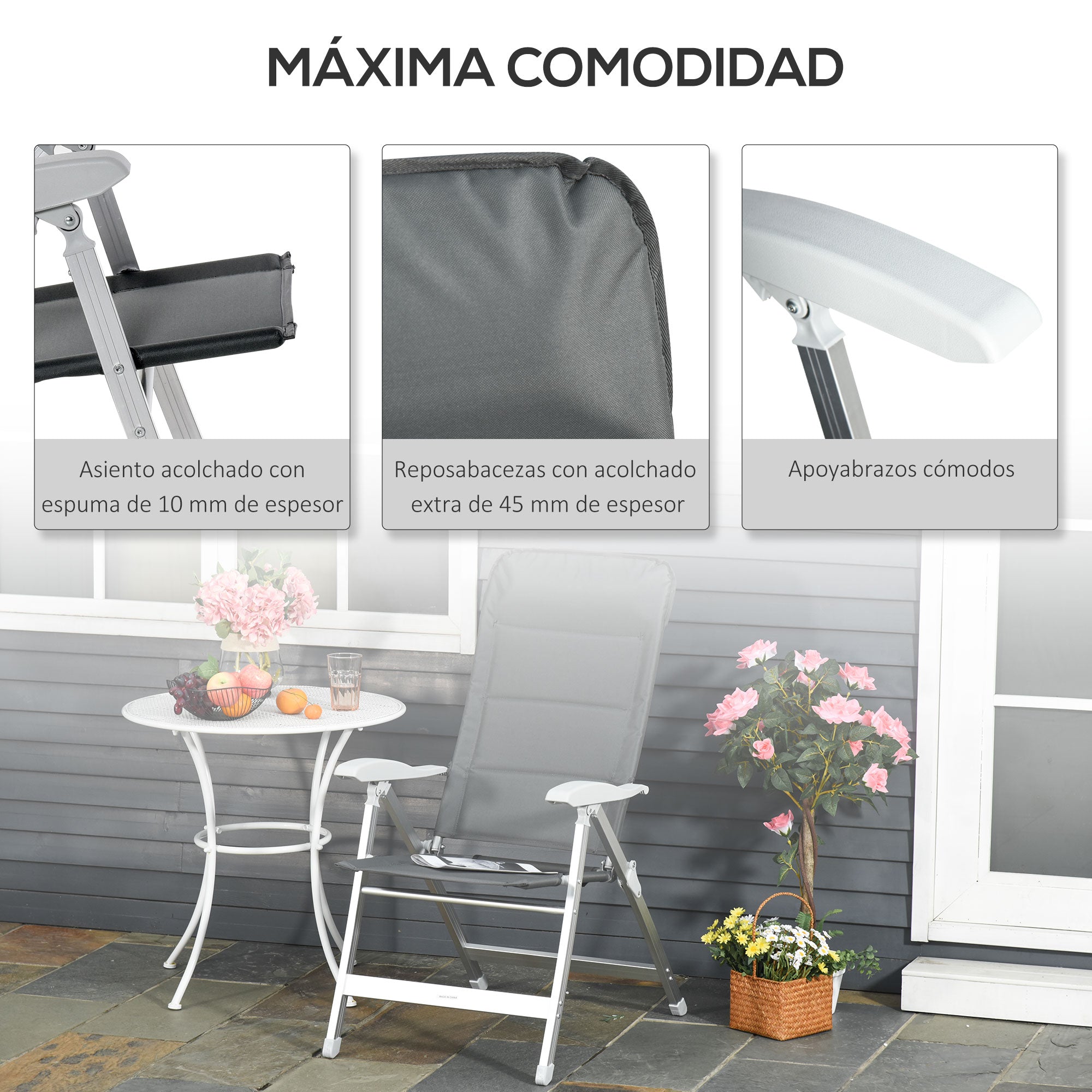 Cadeira de Jardim Dobrável de Alumínio Cinzento 75x61,5x114,5 cm
