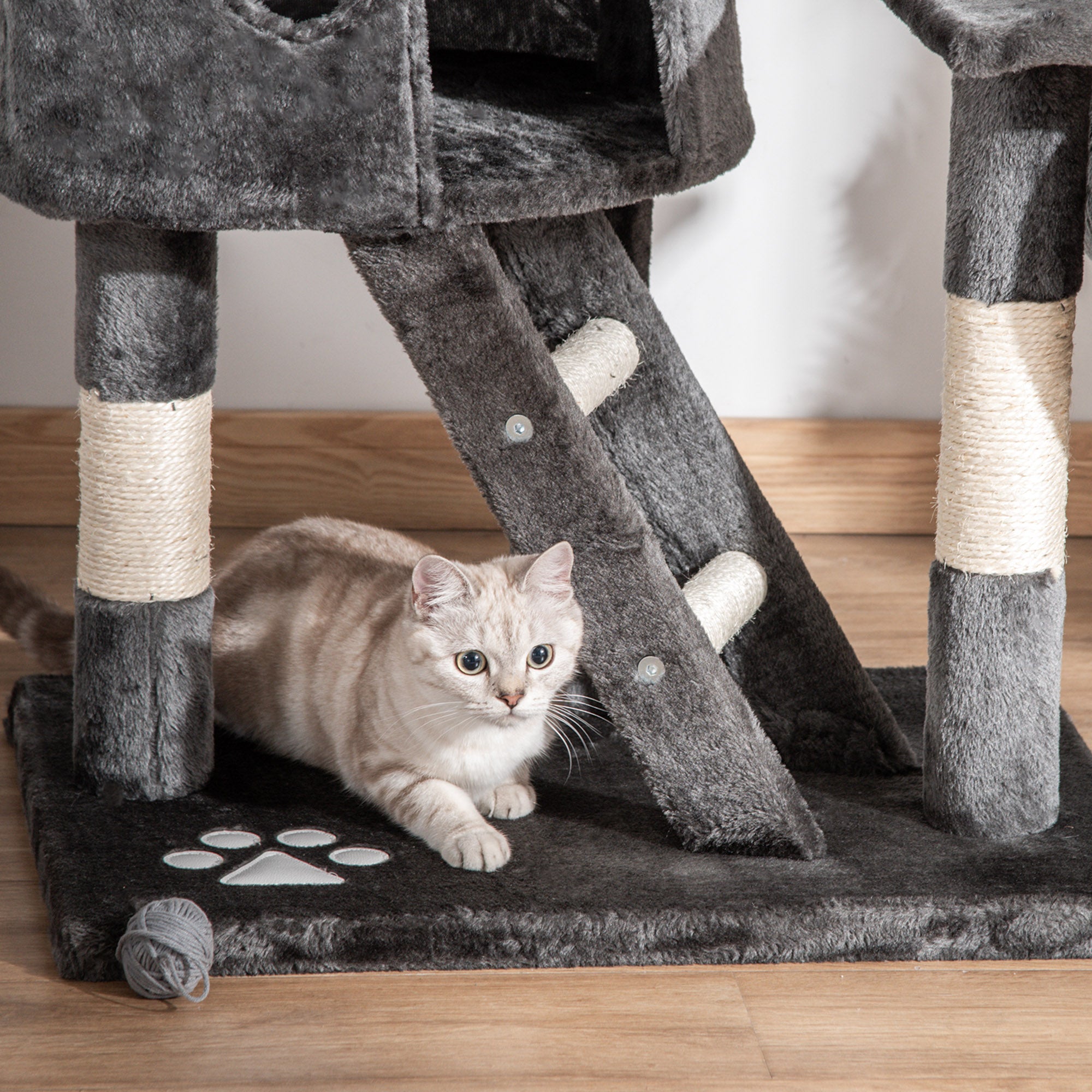 Árvore Arranhador para Gatos Cinza Escuro 60x45x260 cm - Múltiplas Plataformas e Escadas