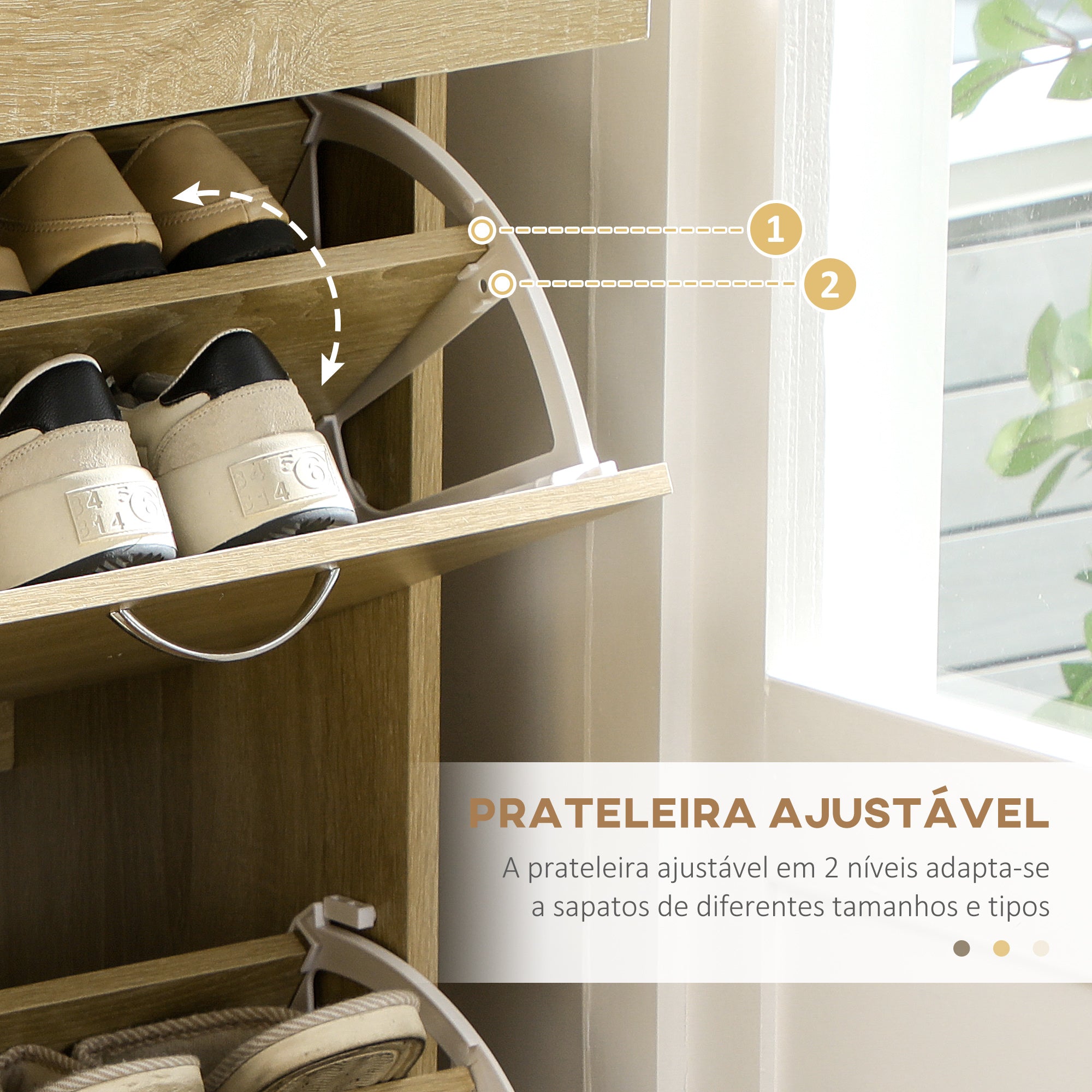Sapateira Móvel Estreita – 80x30x91,5 cm – Cor de Carvalho – Melamina