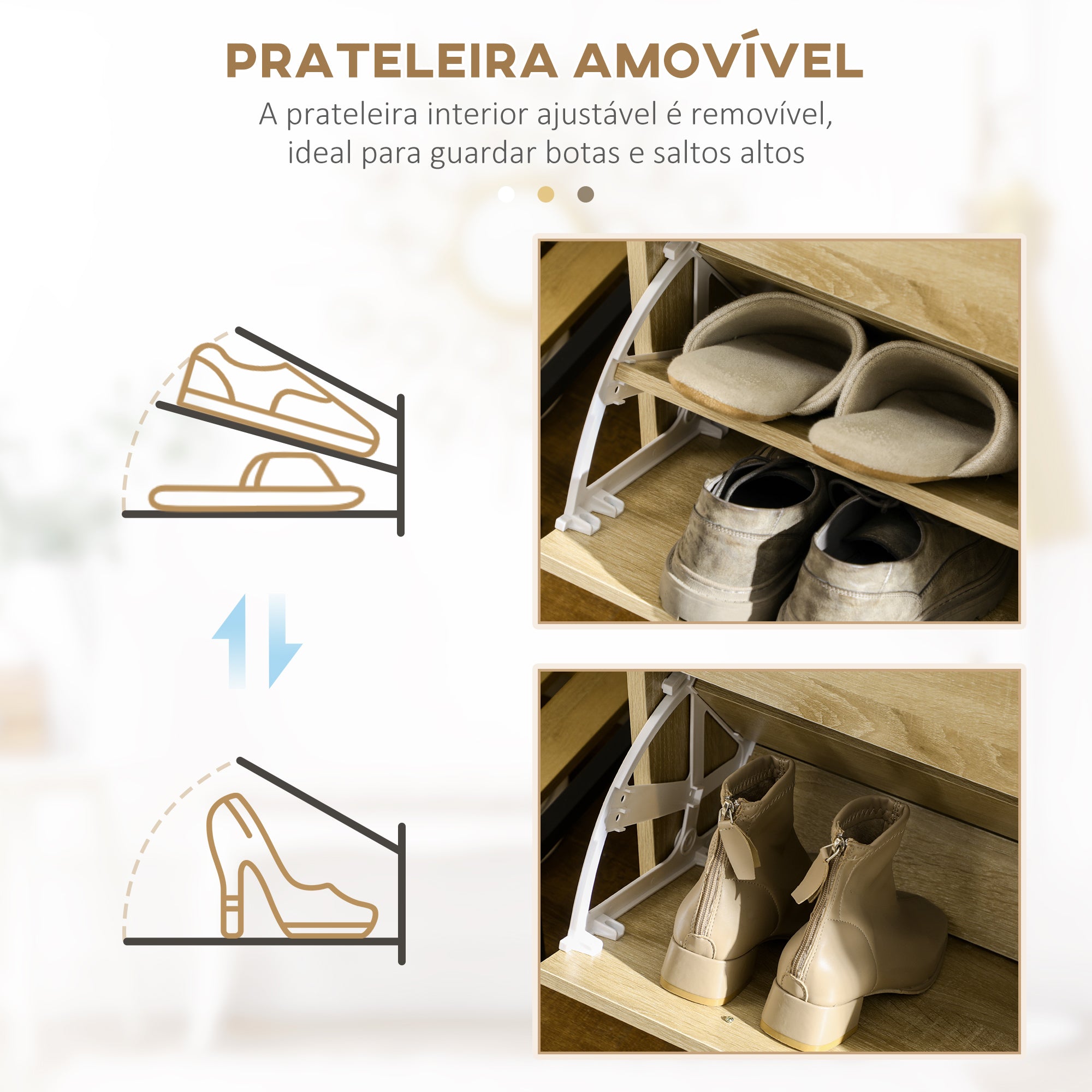 Sapateira Móvel Estreita – 80x30x91,5 cm – Cor de Carvalho – Melamina