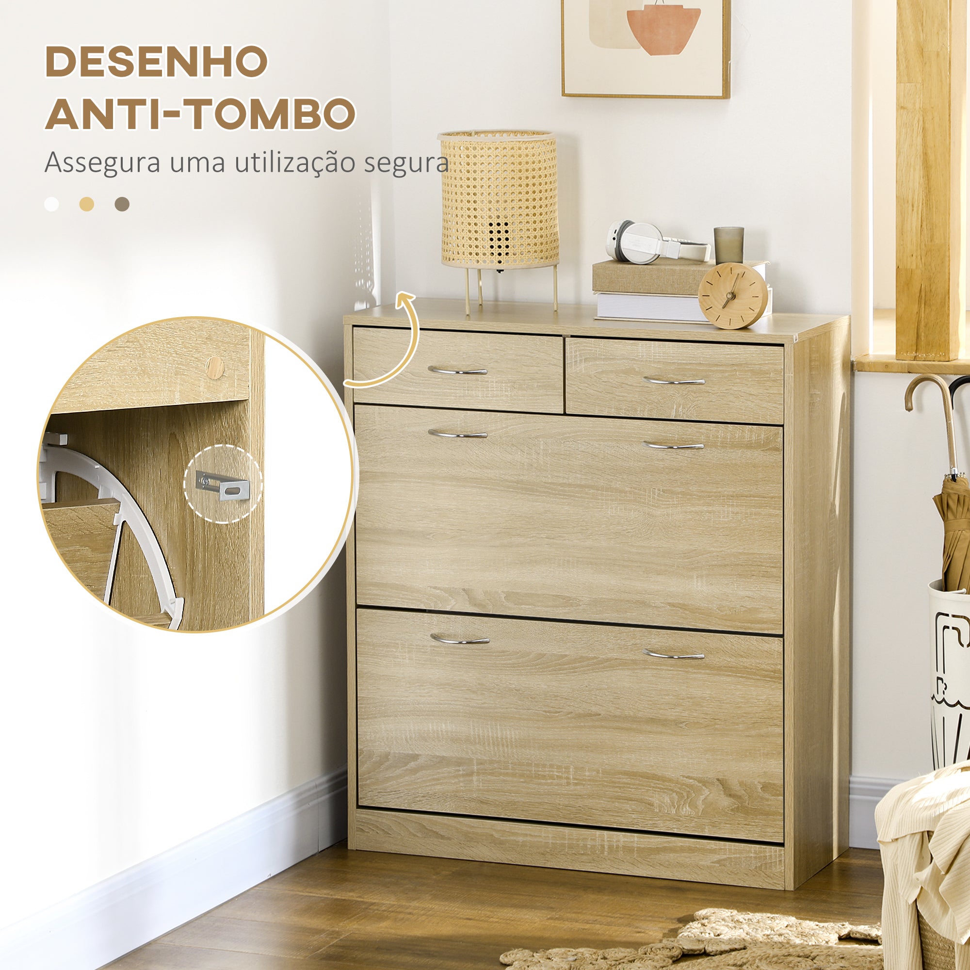 Sapateira Móvel Estreita – 80x30x91,5 cm – Cor de Carvalho – Melamina