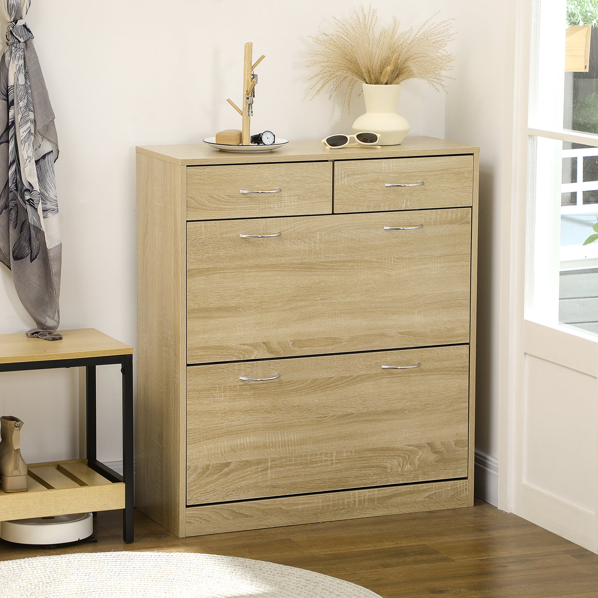 Sapateira Móvel Estreita – 80x30x91,5 cm – Cor de Carvalho – Melamina