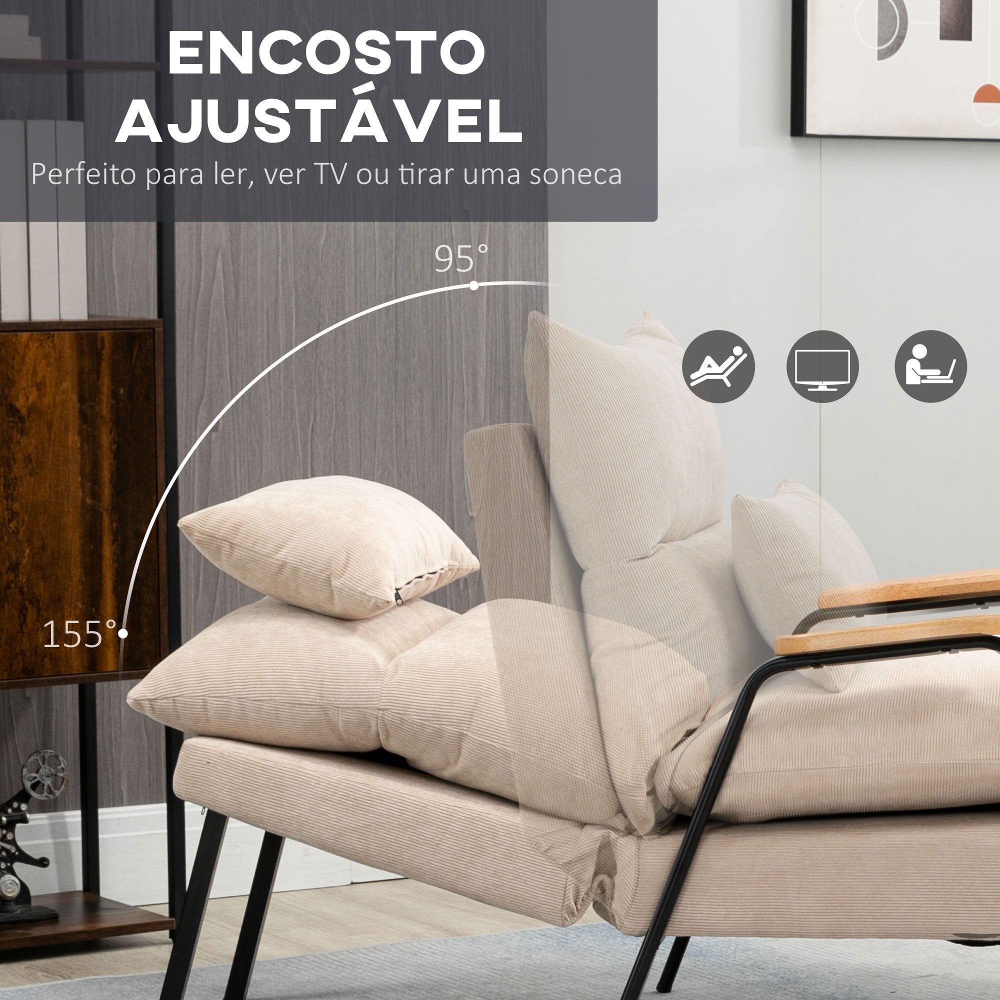Poltrona Relax – 68x91,5x88 cm – Bege – Tecido veludo cotelê