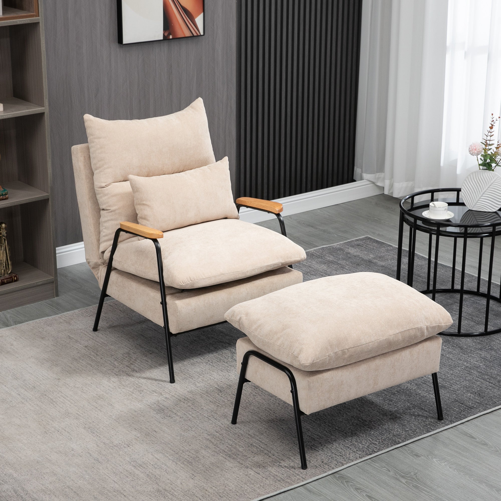 Poltrona Relax – 68x91,5x88 cm – Bege – Tecido veludo cotelê