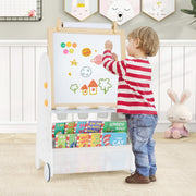 Caballete Artístico para Crianças com Banquinho Jogo de Mesa de Atividades 4 em 1 com Quadro Magnético Quadro Negro Prateleiras Rolo de Papel
