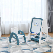 Caballete para Pintura 2 em 1 para Crianças Quadro de Dupla Face e Estante com Cadeira e Superfície Dobrável Azul 62,5 x 53 x 71-100 cm
