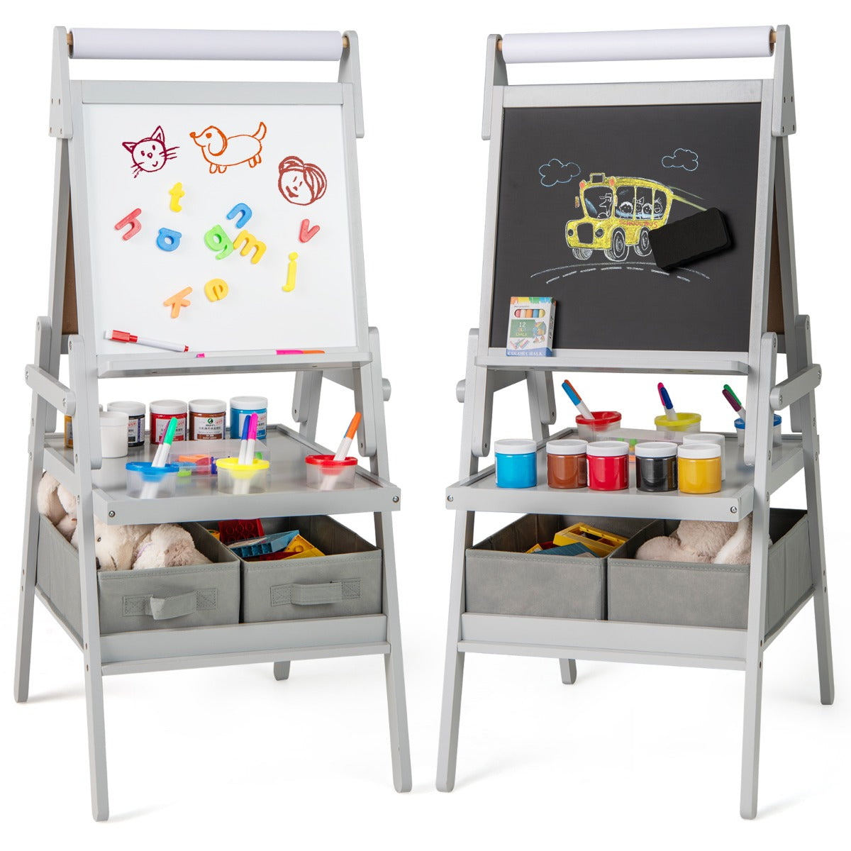 Caballete de Arte Dupla Face – 54 x 46 x 101,5 cm – Cinzento – MDF