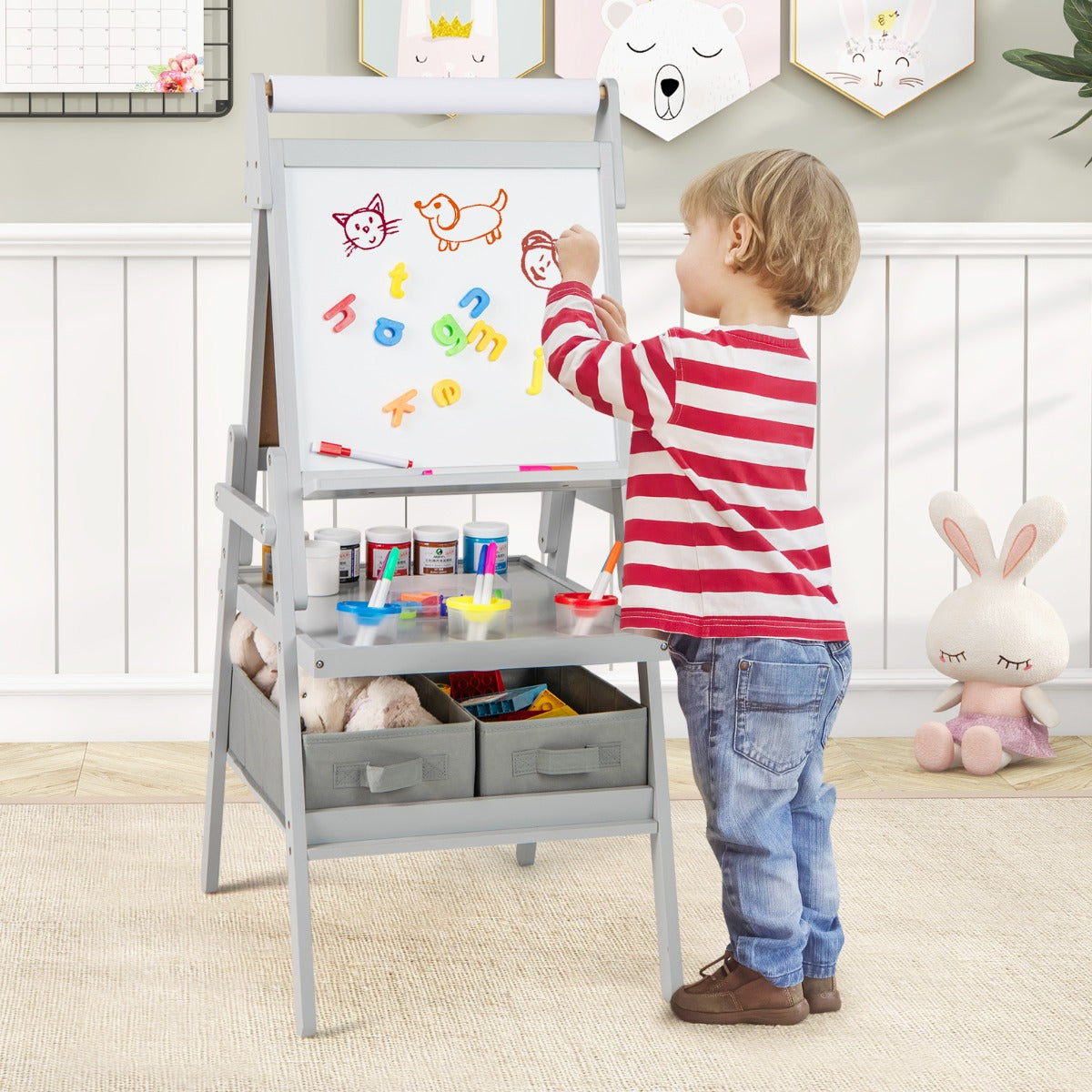 Caballete de Arte Dupla Face – 54 x 46 x 101,5 cm – Cinzento – MDF
