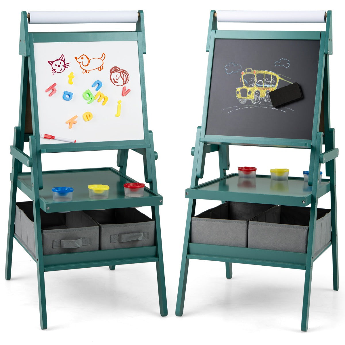 Caballete Infantil de Dupla Face – 54 x 46 x 101,5 cm – Verde – MDF