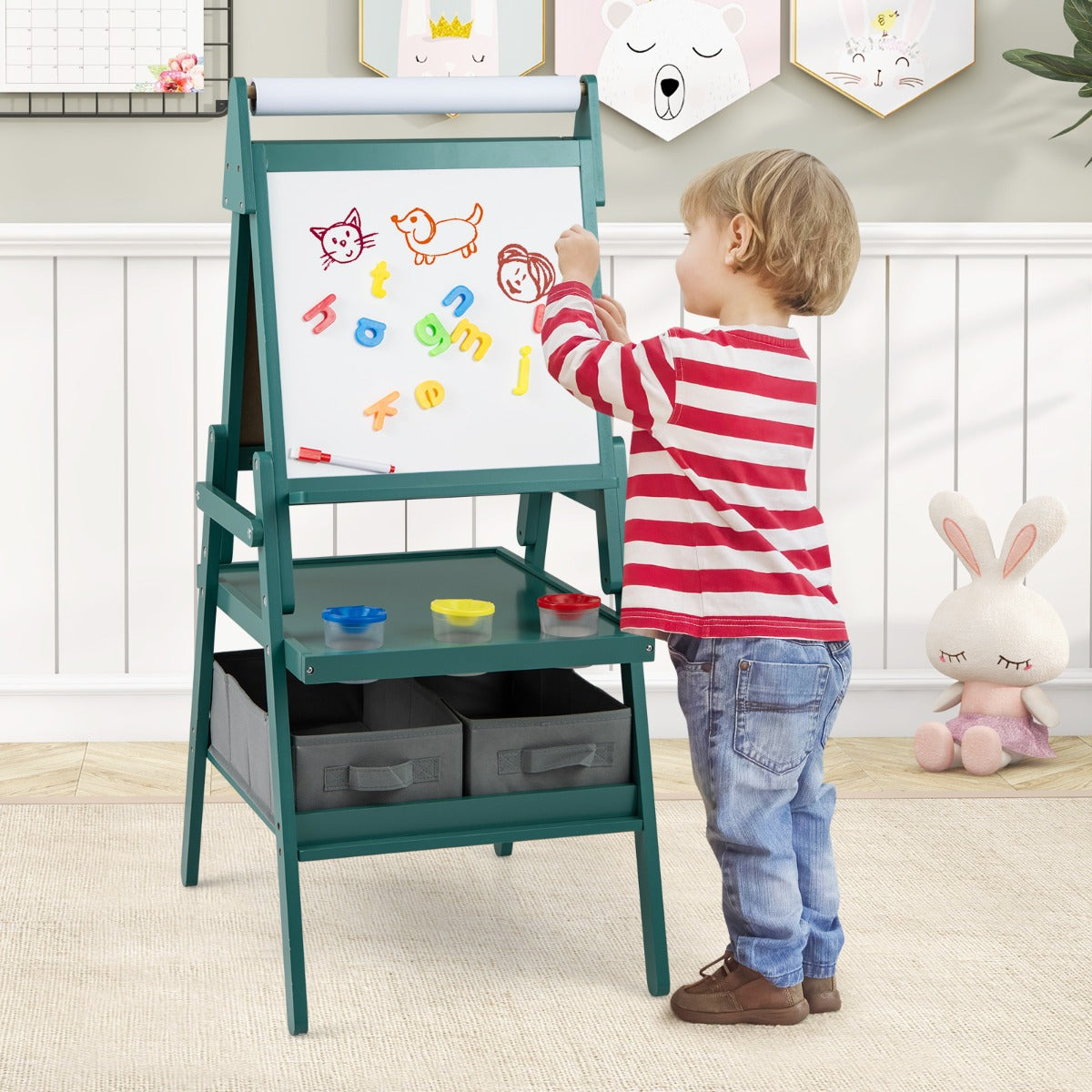 Caballete Infantil de Dupla Face – 54 x 46 x 101,5 cm – Verde – MDF