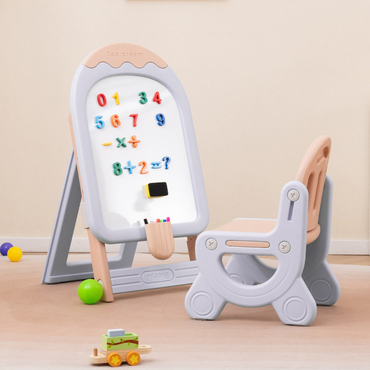 Caballete de Arte Plegável Ajustável em Altura com Cadeira Marcadores Brinquedos Magnéticos para Crianças Maiores de 1 Ano Roxo