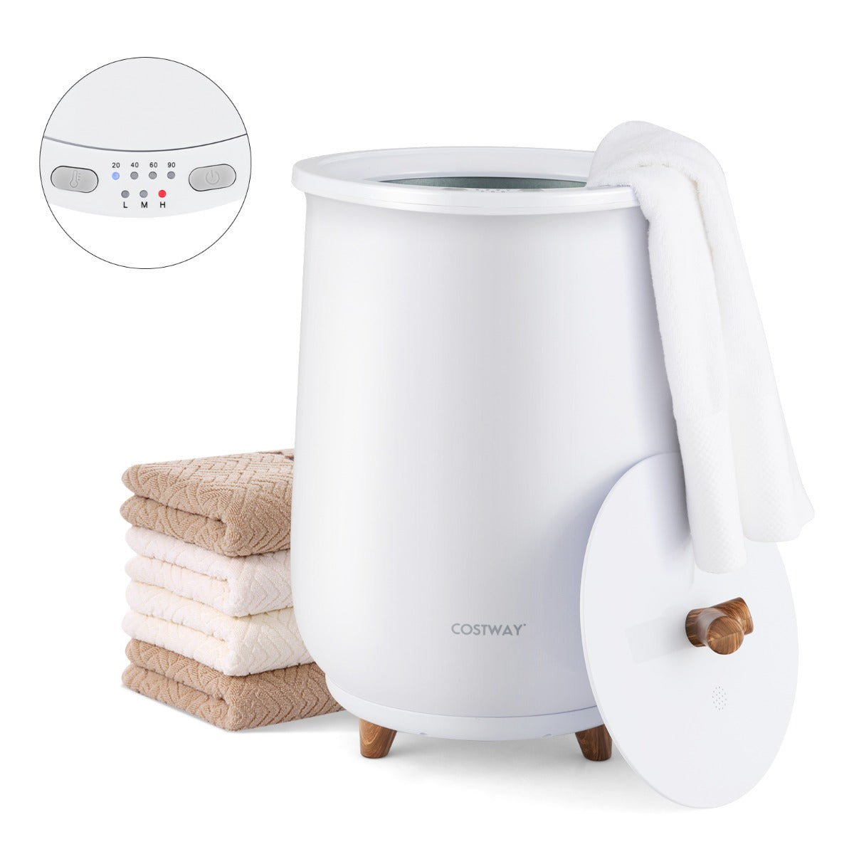 Aquecedor de Toalhas Cubo 20L com 3 Níveis de Aquecimento Temporizador e Desligar Automático Branco