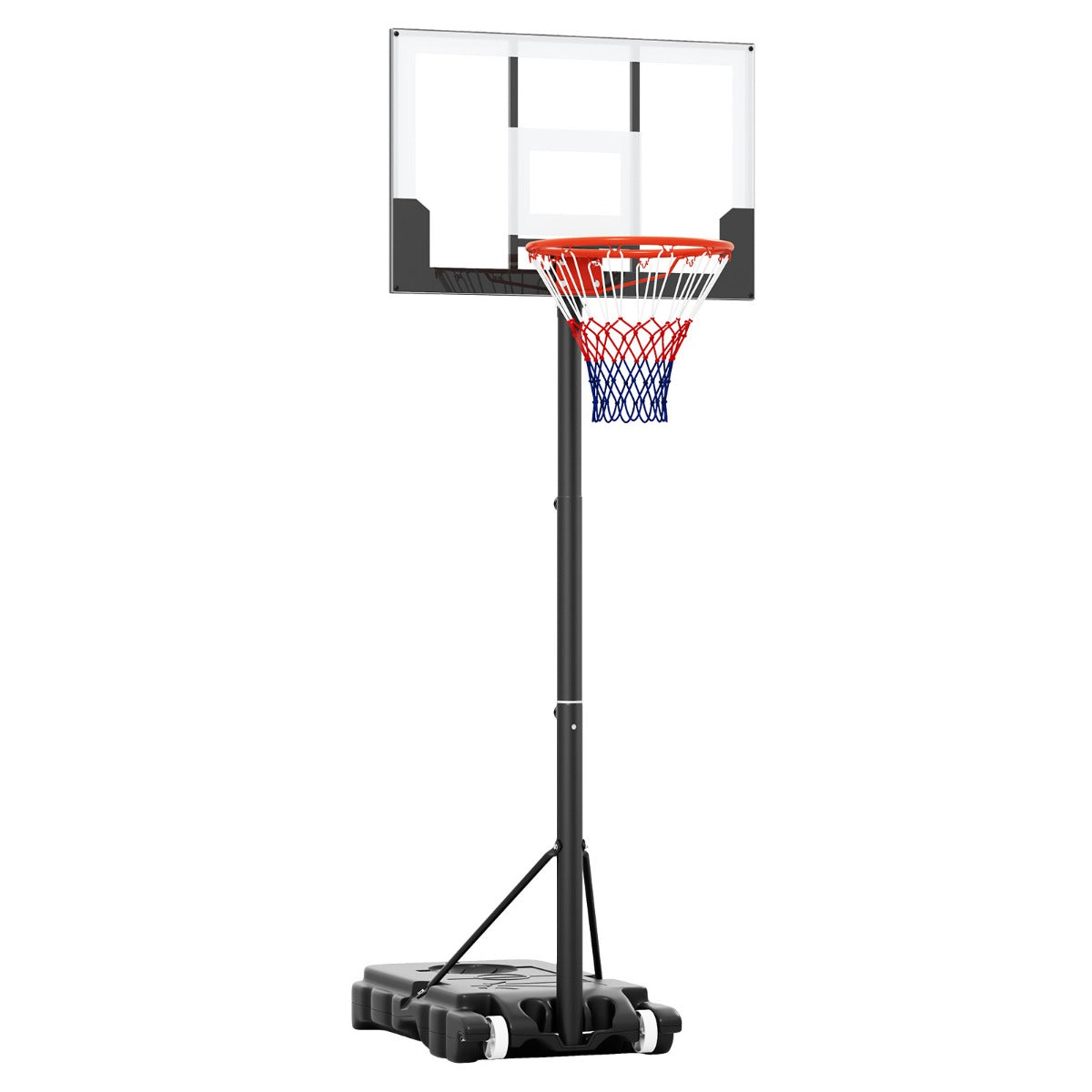 Aro de Basquetebol Portátil para Crianças de 100-212 cm com Tabuleiro de PC Incrível, Base Preenchível e Rodas Branco e Preto