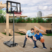 Canasta de Basquetebol Ajustável em Altura 1,3-3,05m com Rodas e Base Preenchível 2 Redes para Crianças e Adultos Preto