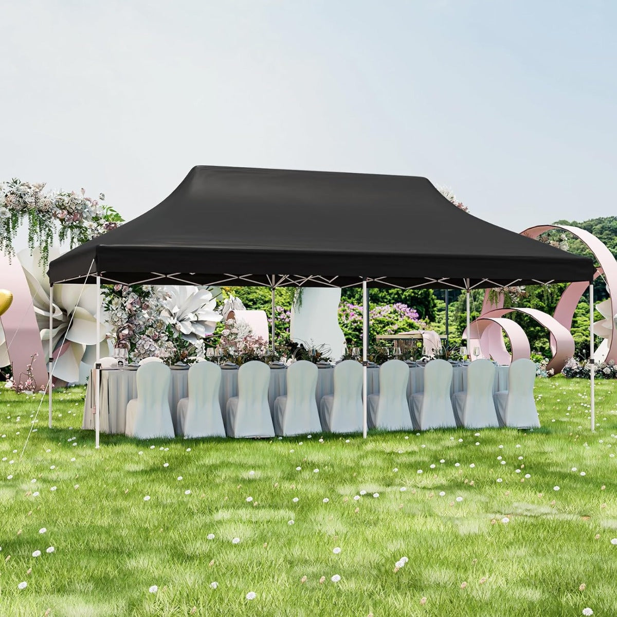Tenda de Festa Dobrável Impermeável – 300 x 600 cm – Preto