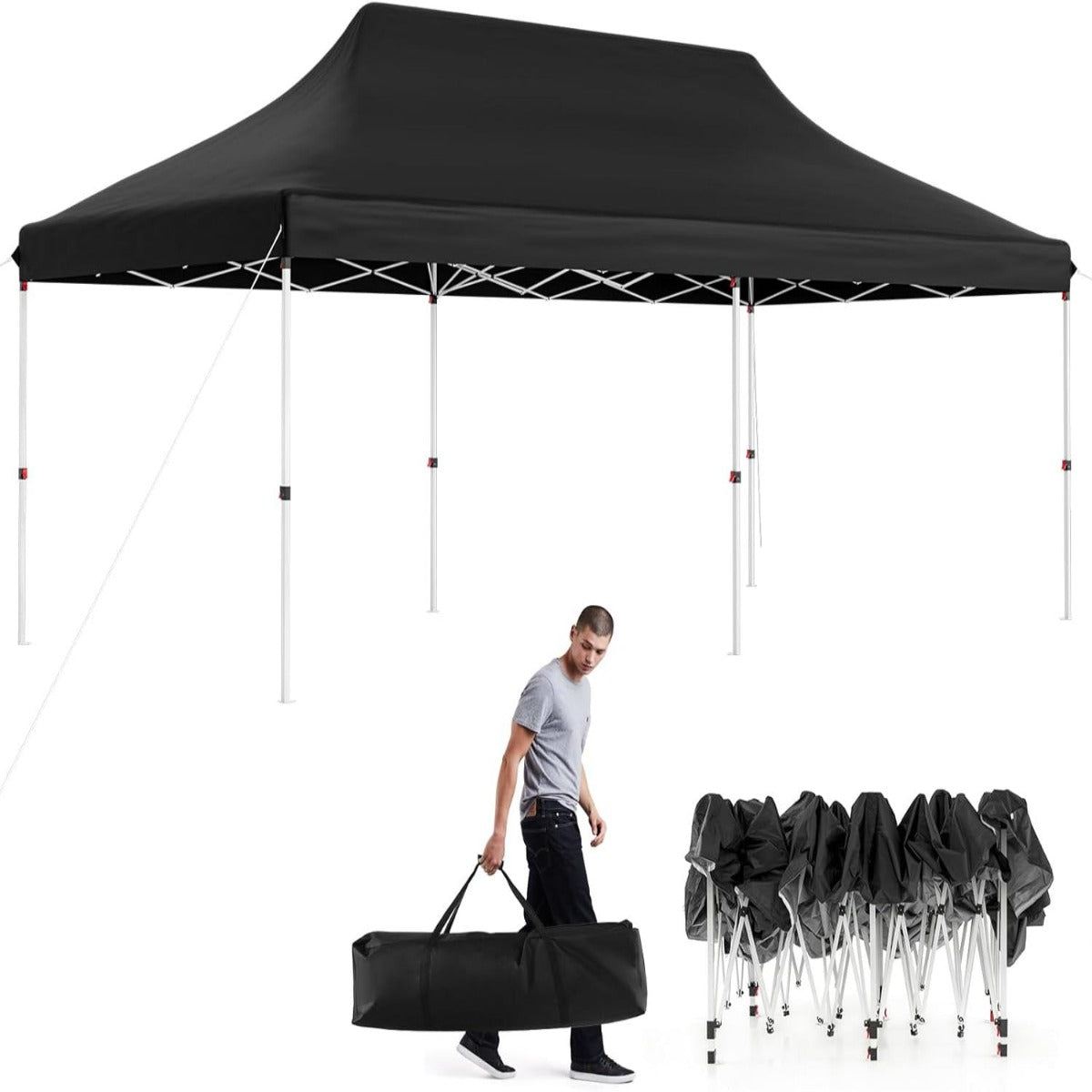 Tenda de Festa Dobrável Impermeável – 300 x 600 cm – Preto