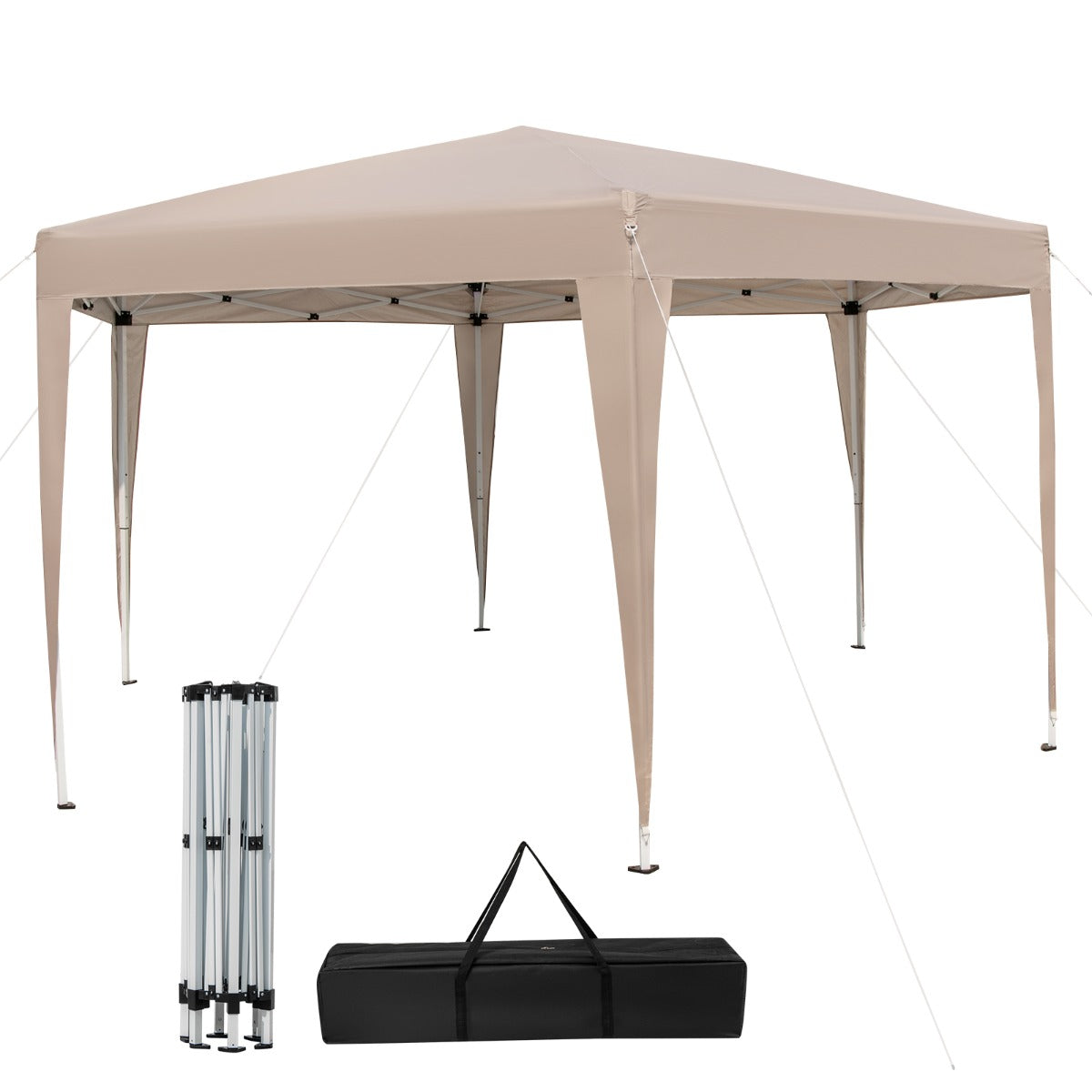 Tenda Hexagonal Dobrável 400 x 348 cm para Exteriores com Altura Ajustável e Pernas Vestidas Caqui
