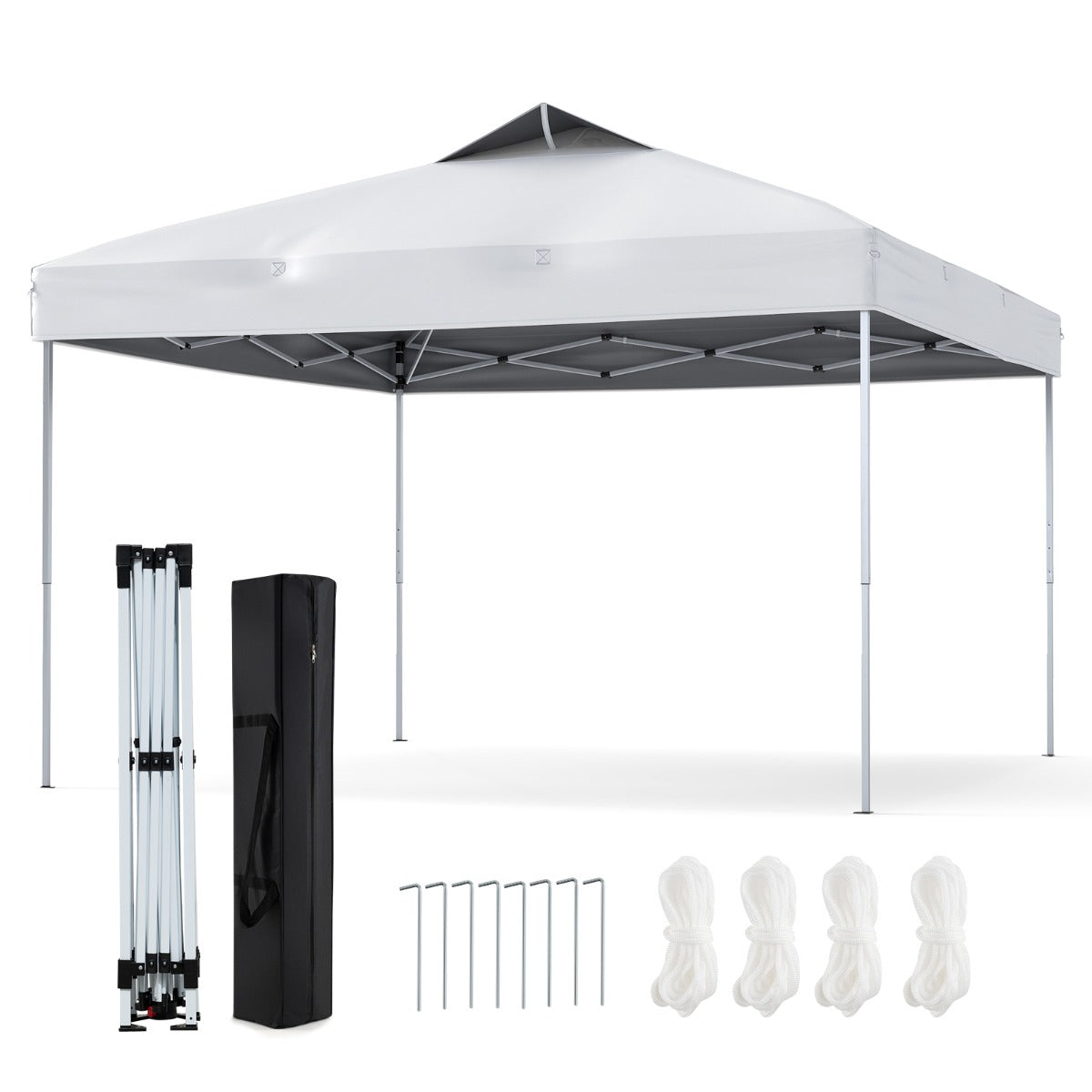 Tenda de Jardim Dobrável com Bolsa de Transporte Cordas de Vento e Estacas Teto Ventilado para Festas 295 x 295 cm Branco