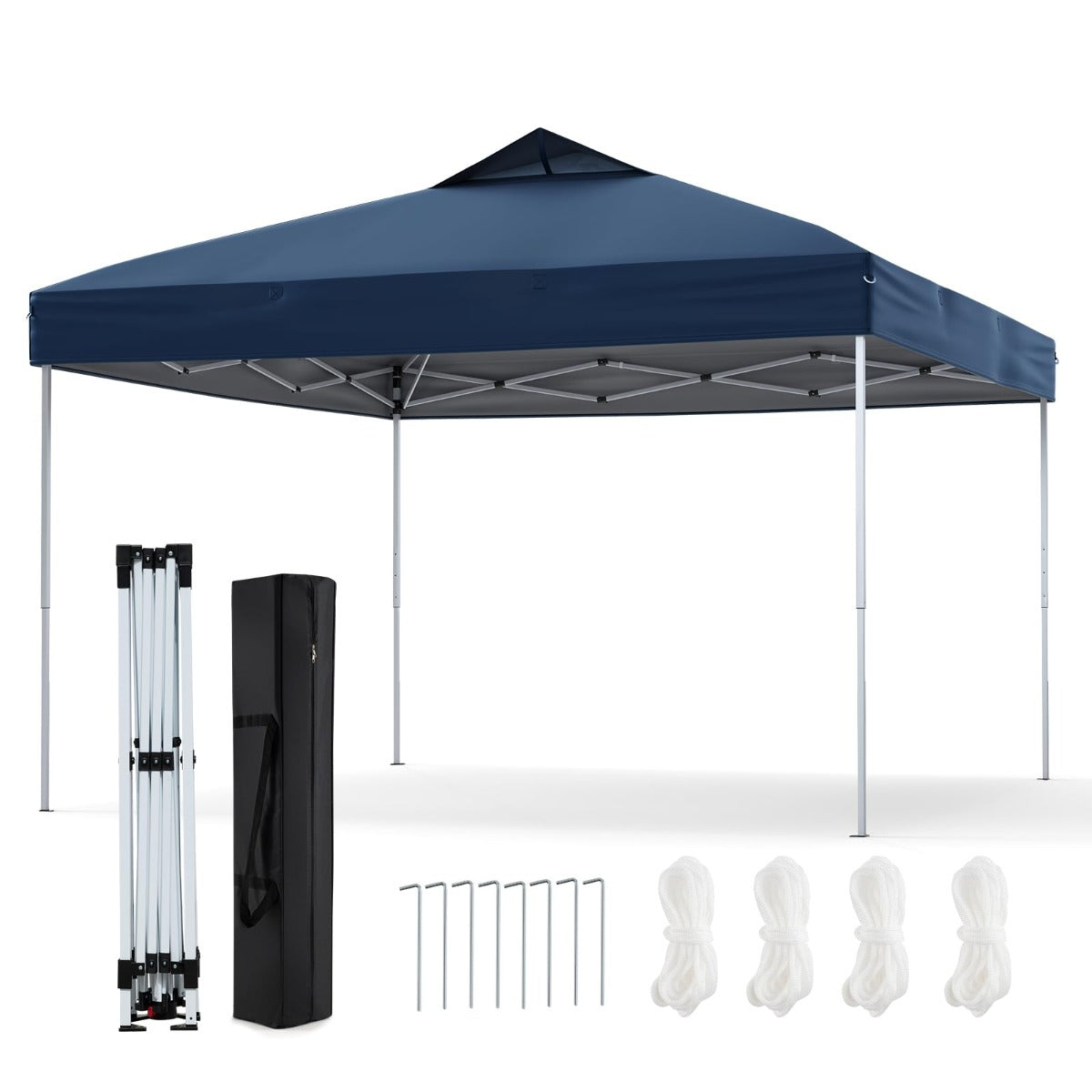 Tenda Dobrável para Pátio com Bolsa de Transporte Cordas de Vento e Estacas Teto Ventilado para Festas no Jardim 295 x 295 cm Azul Escuro