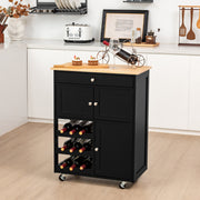Carrinho de Cozinha em Madeira com Rodas Gaveta 67x37x87cm Estante de Cozinha Vinho Armário Preto