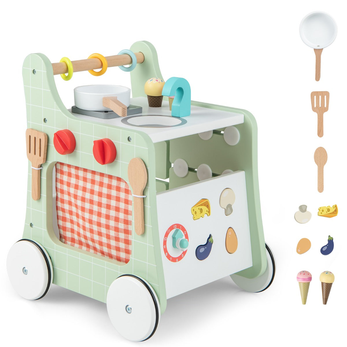 Andador de madeira 6 em 1 para bebés – 12+ meses – Verde