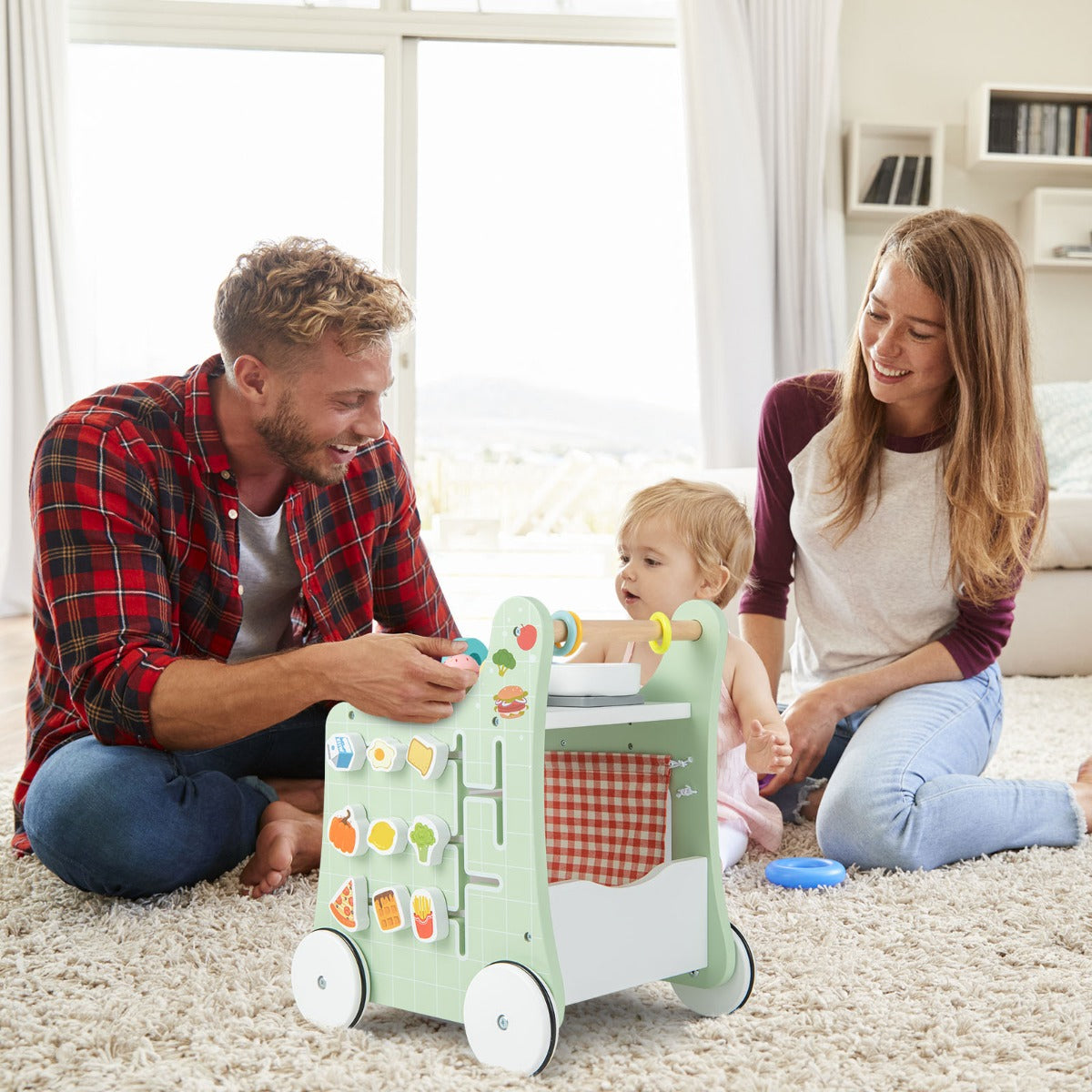 Andador de madeira 6 em 1 para bebés – 12+ meses – Verde