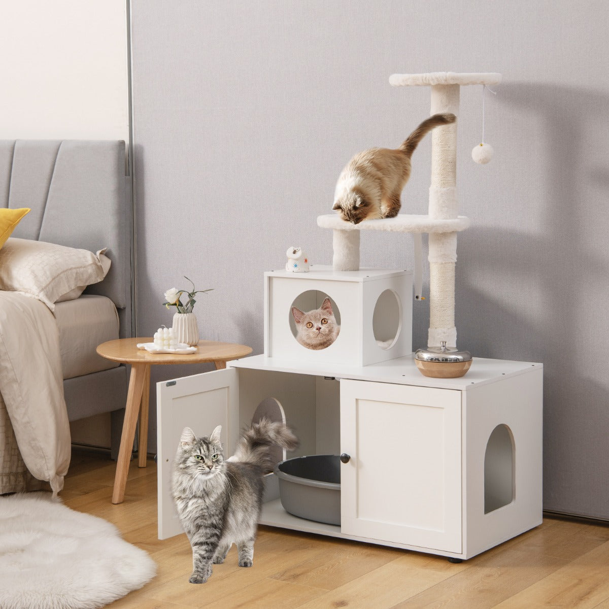 Casa para Gatos com Armário e Torre Arranhador - Branco