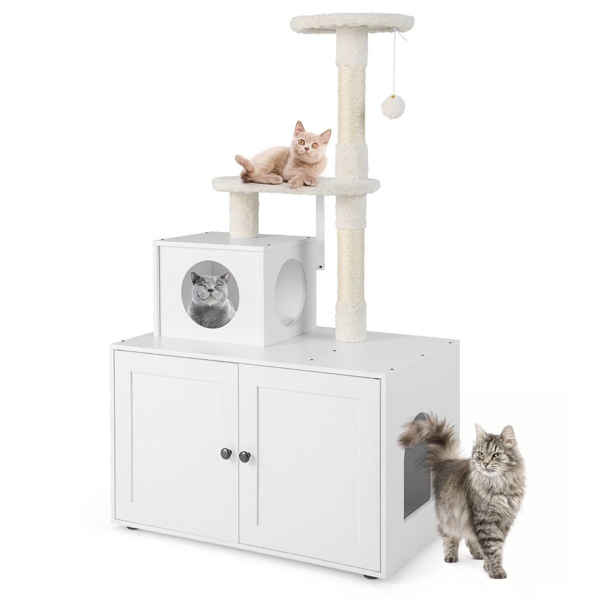Casa para Gatos com Armário e Torre Arranhador - Branco