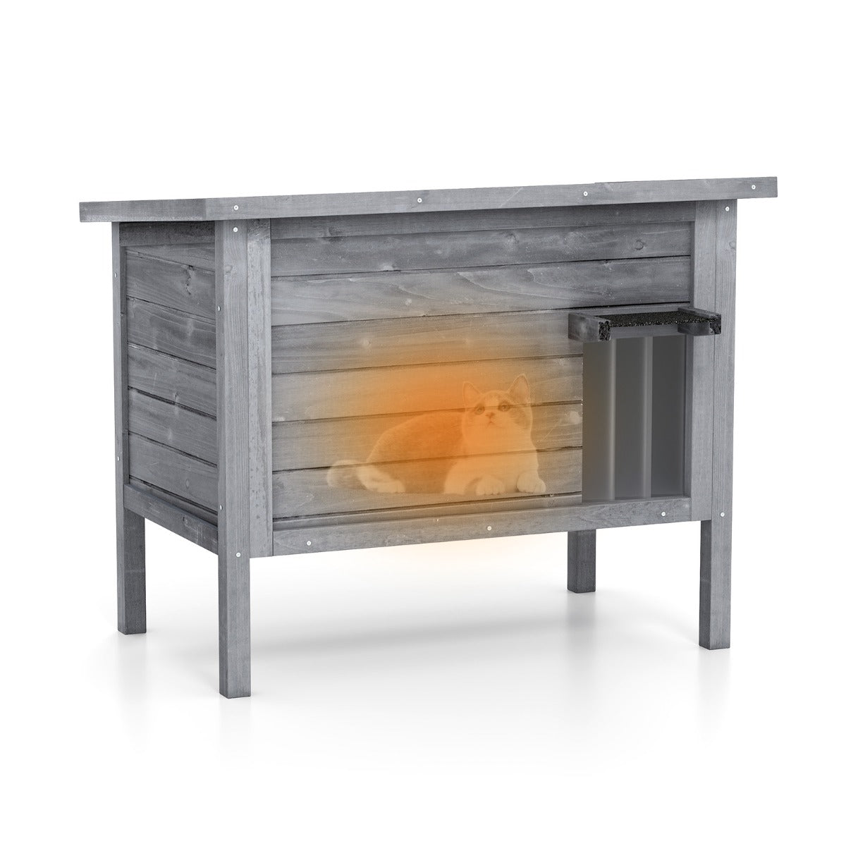 Casota para Gatos de Exterior em Madeira de Abeto com Telhado Inclinado de Asfalto 88 x 55 x 71 cm Cinzento